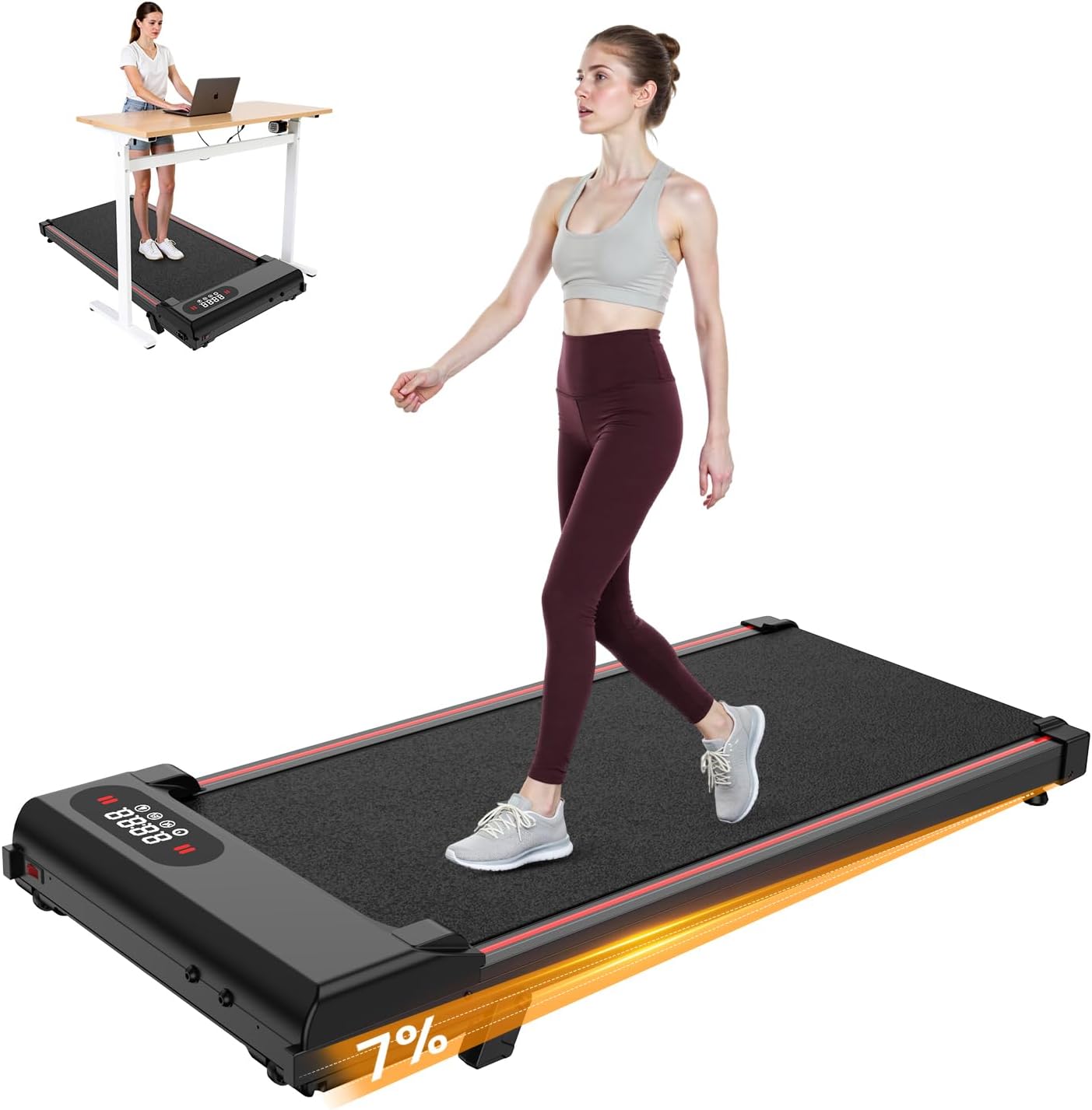 HomeFitnessCode Walking Pad with 8% Incline, 2.5HP Under Desk Treadmill | 130KG Capacity, Brushless Motor, 1-8km/h Adjustable Speed, Shock Absorption, <45 dB Low Noise, Transport wheels