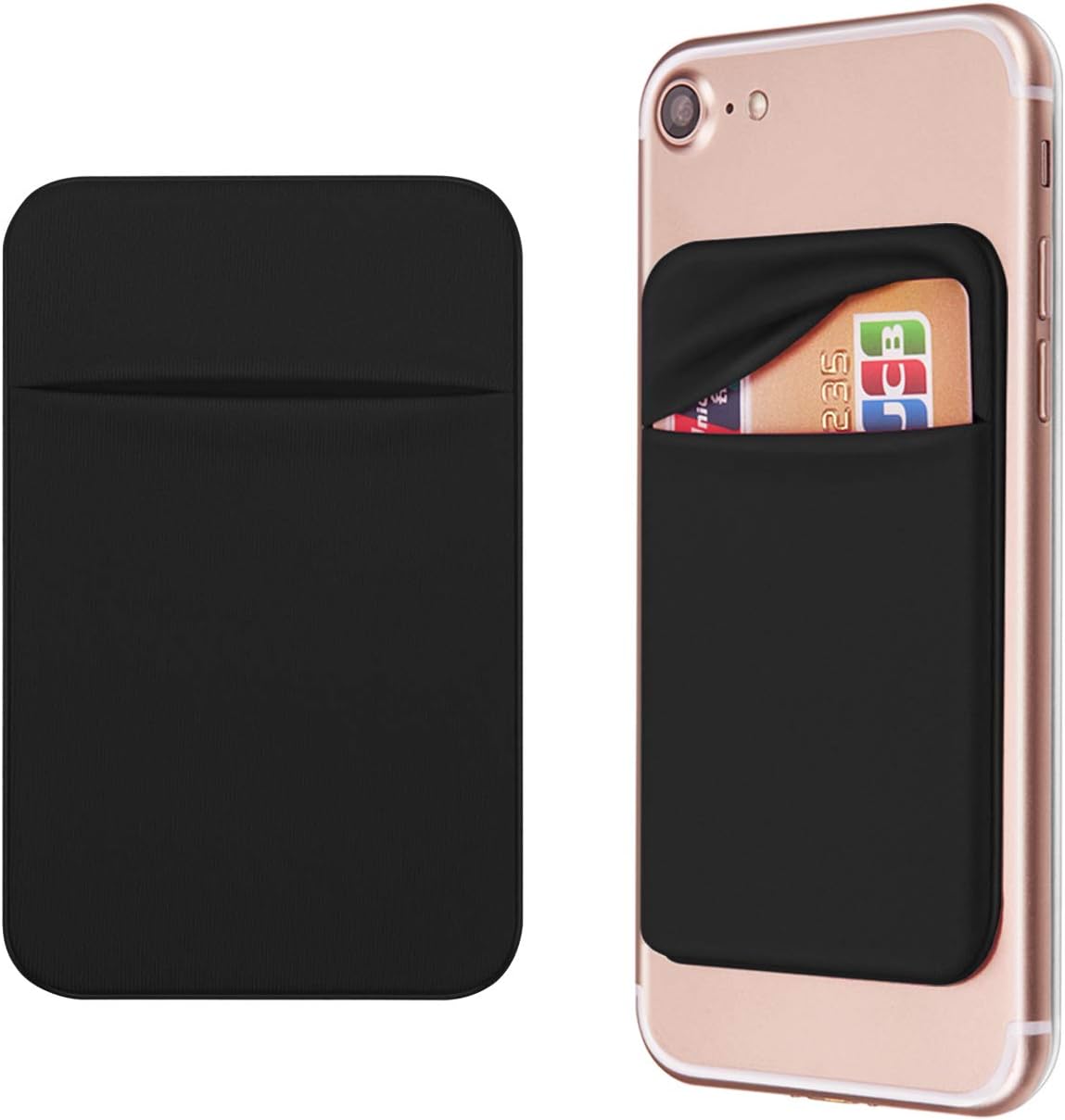 Cell Phone Pocket Self Adhesive Card Holder Stick On Wallet Sleeve with Adhesive ID Credit Card ATM Card Holder for iPhone Android 2 PACK BLACK