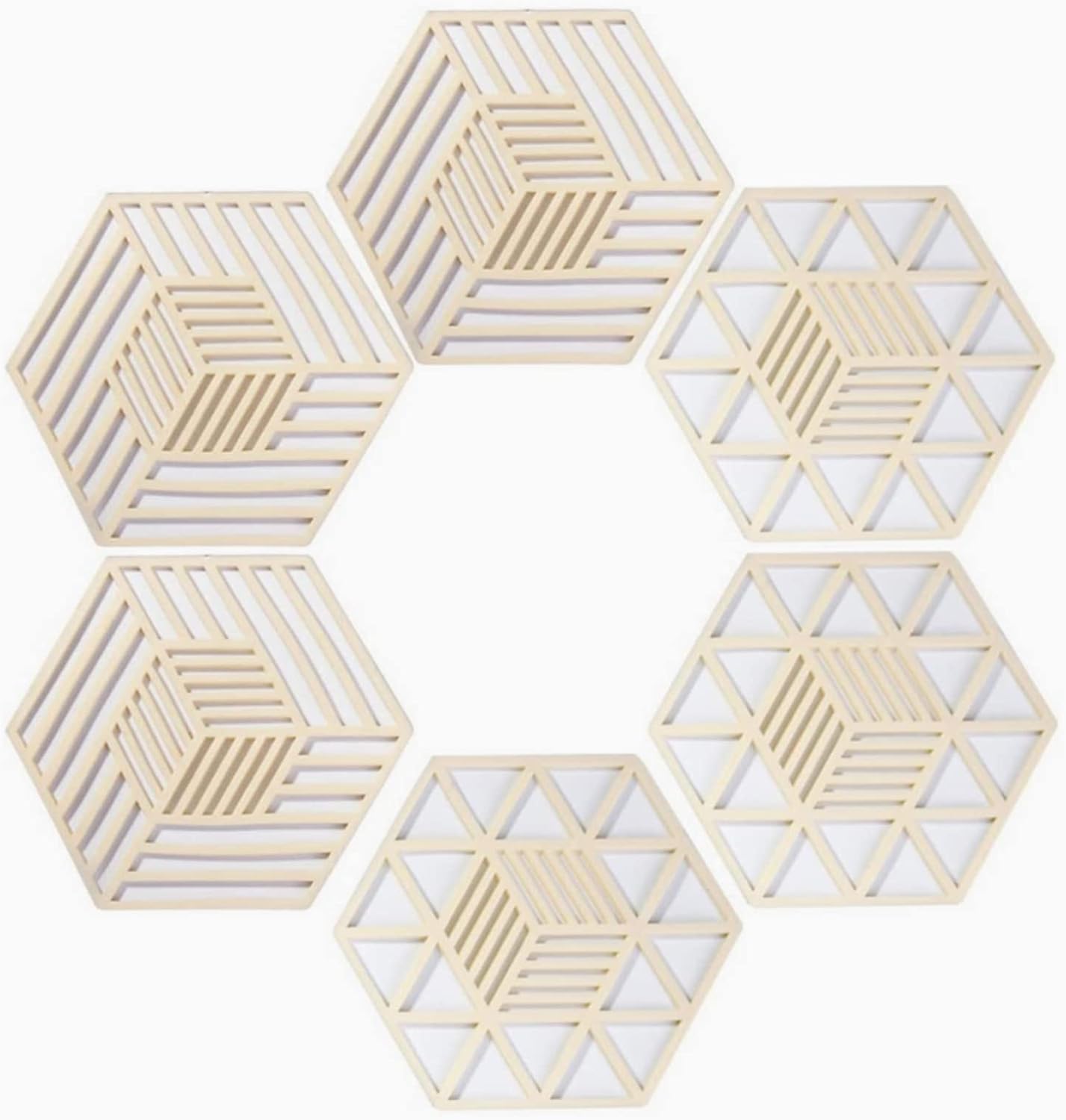 6Pcs Silicone Hexagon Non-Slip Pot Holders Pads - Heat Resistant Drink Mats for Kitchen Cooking Dining