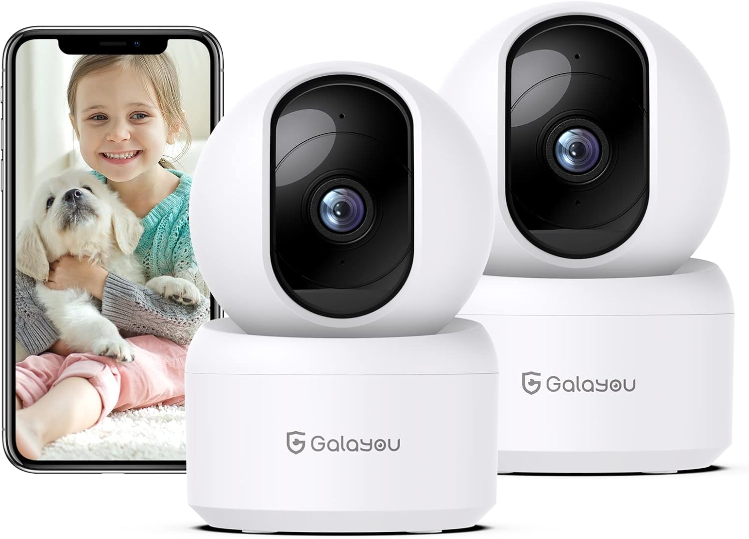 GALAYOU 2K WiFi Pet Camera, Home Security Camera Indoor for Dog, Cat, Baby Monitor Camera, 360° Wireless, Motion Tracking, Night Vision, 2-Way Audio, Works with Alexa&Google Home G2 (2P)