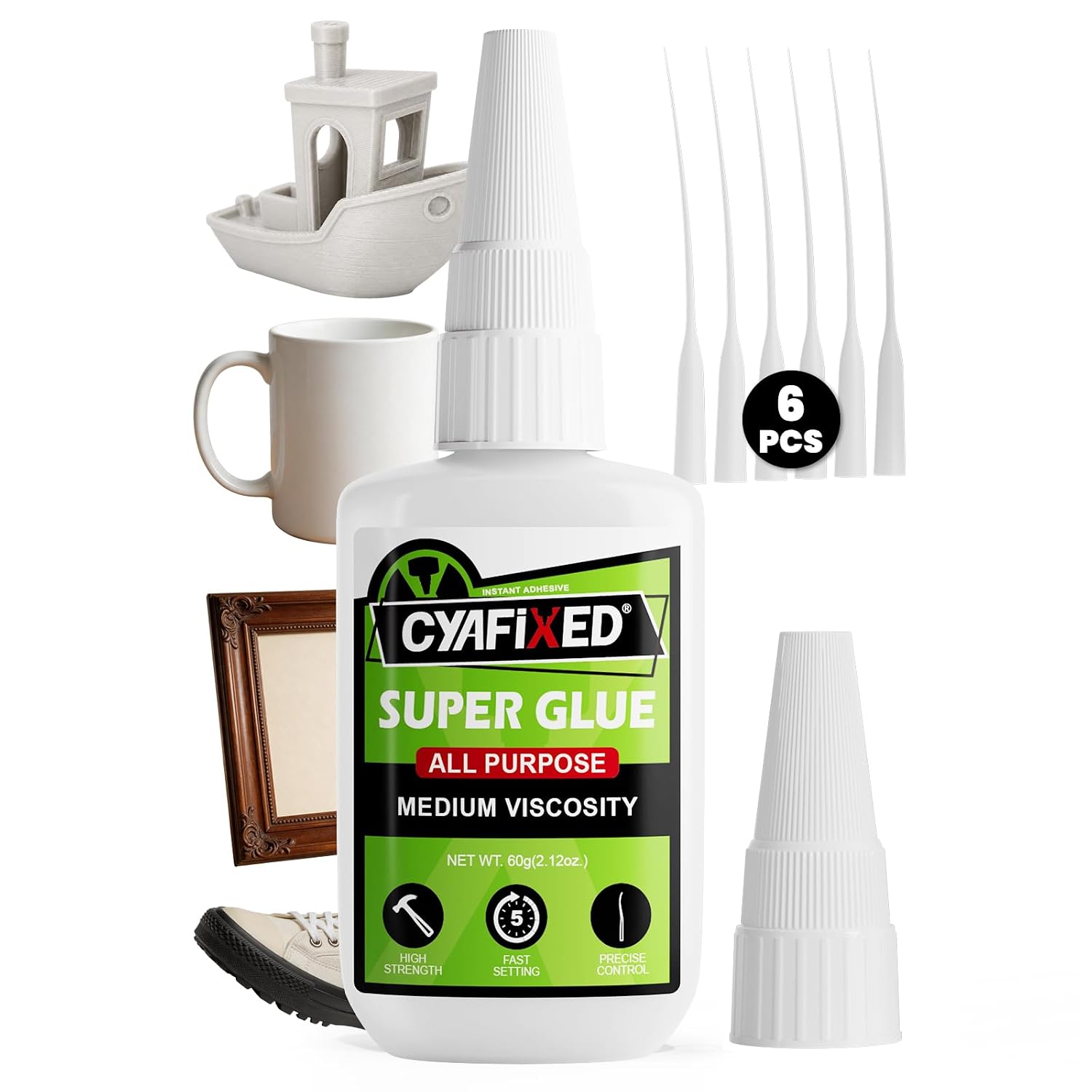 Medium Super Glue Kit, 56.8 Gram (2oz) CA Glue with Anti-Clog Cap & Microtips for Woodworking, 3D Printing, Aquarium, Crafts, Plastic – Instant Cyanoacrylate Adhesive Repair Shoe, Ceramic, Glass