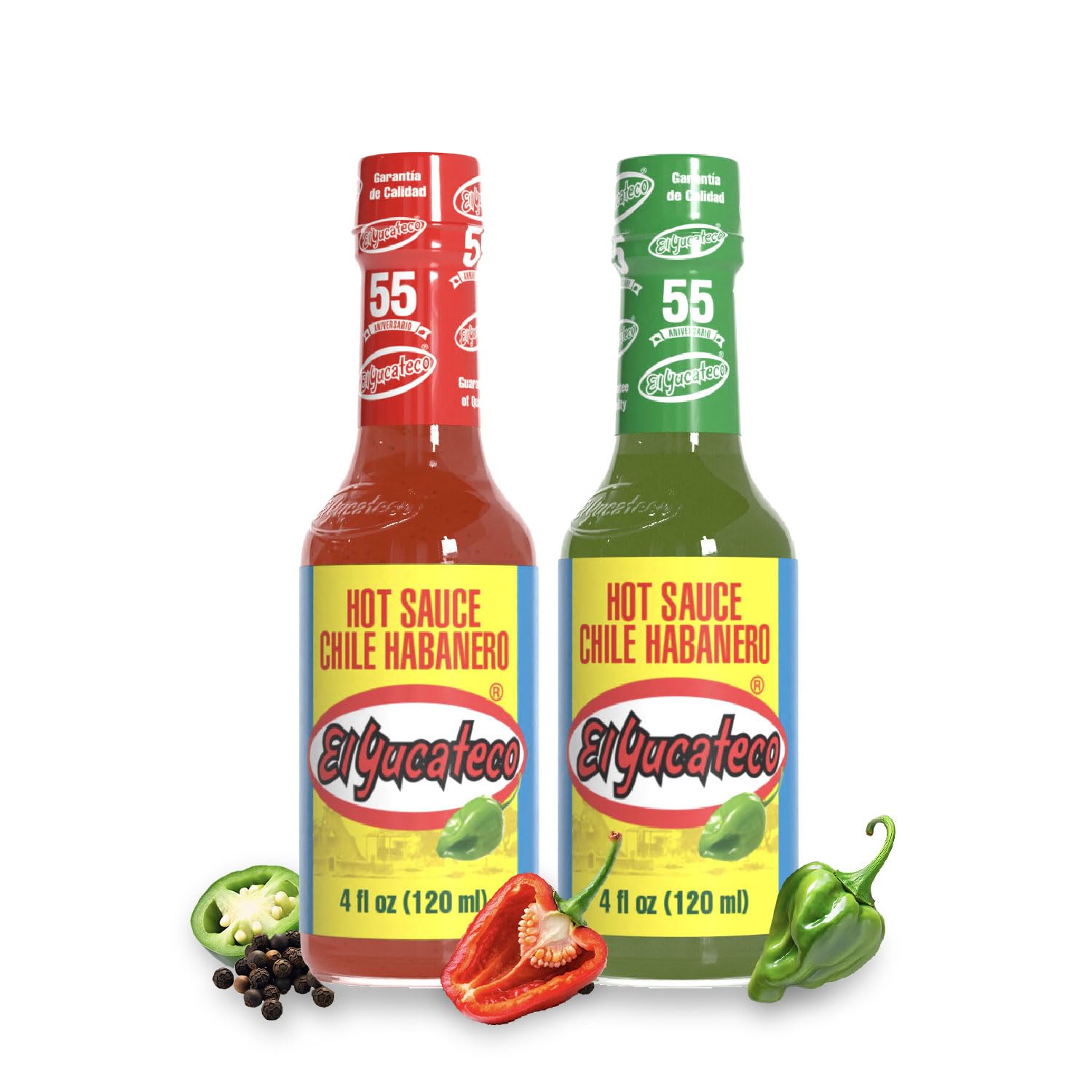 EL YUCATECO Hot Sauce, Aauthentic Mexican Hot Sauce Flavor, Bold Taste with Real Habanero Salsa, Fiery kick in every drop, Spicy gift set, Gourmet flavor, 2-pack Green and Red sauce | 4oz each