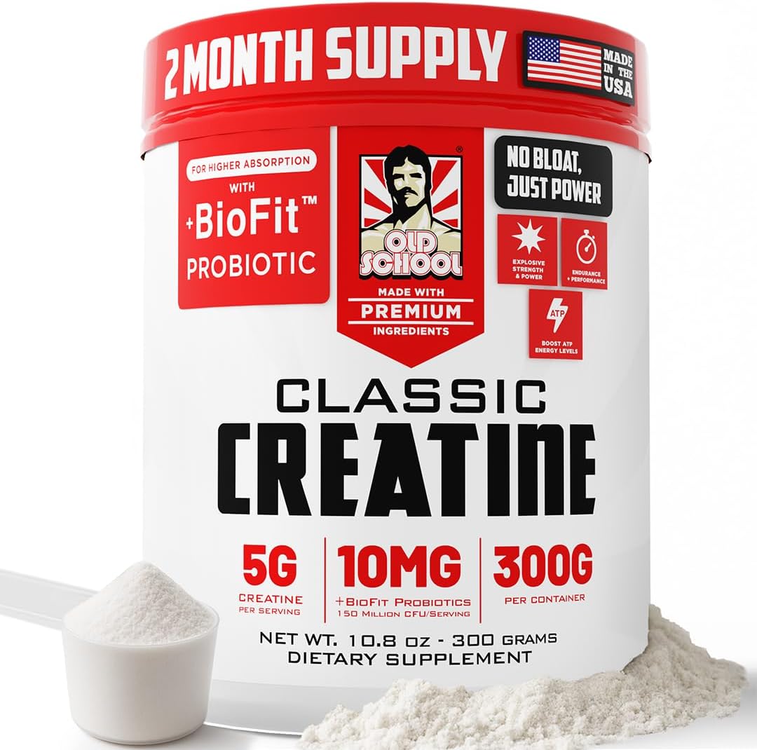 Old School Labs 5000mg Micronized Creatine Monohydrate for Muscle Growth | With BioFit™ Probiotic, No Bloat Post-Recovery for Men & Women, Supports Muscle Growth, Strength & Performance
