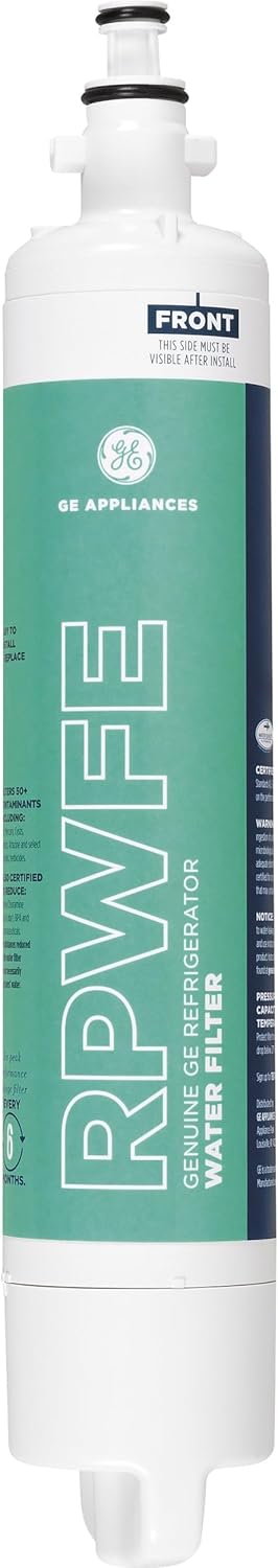 GE RPWFE Refrigerator Water Filter, Genuine Replacement Filter, Certified to Reduce Lead, Sulfur, and 50+ Other Impurities, Replace Every 6 Months for Best Results, Pack of 1