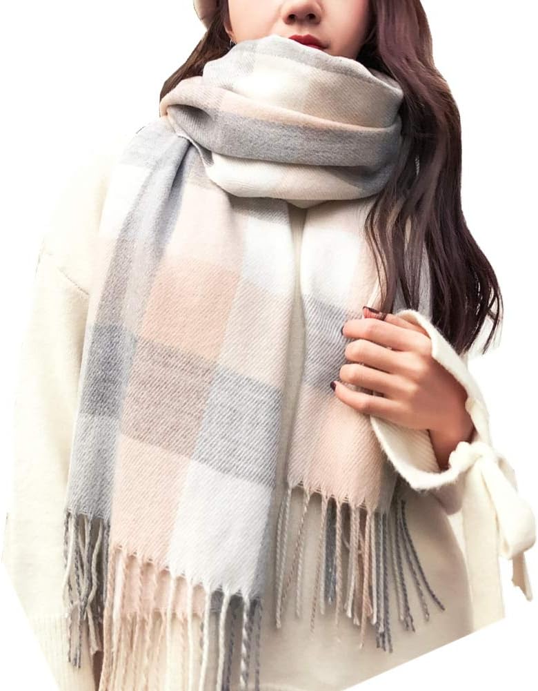 Mocasor Plaid Blanket Scarves for Women, Ladies Fashion Winter Warm Tartan d Long Checked Shawls and Wraps