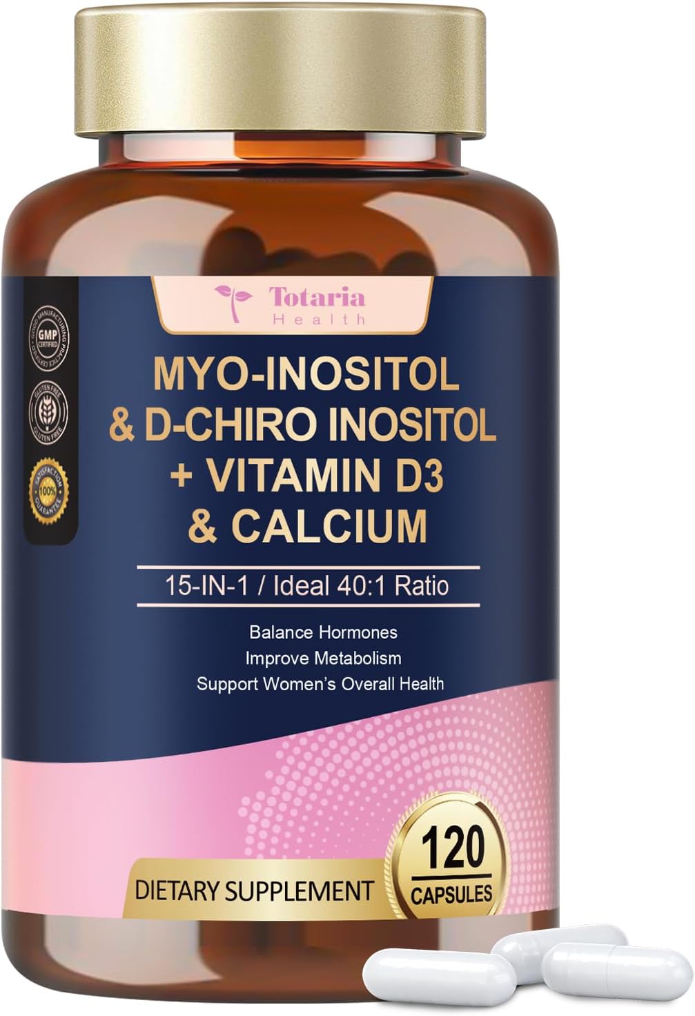 Myo-Inositol & D-Chiro Inositol Supplement for Women, Ideal 40:1 Ratio, w/ Berberine, Multivitamin, DIM, Calcium, 2050 mg inositol for Hormone Balance, Ovarian Function*, Overall Health, 120 Ct.