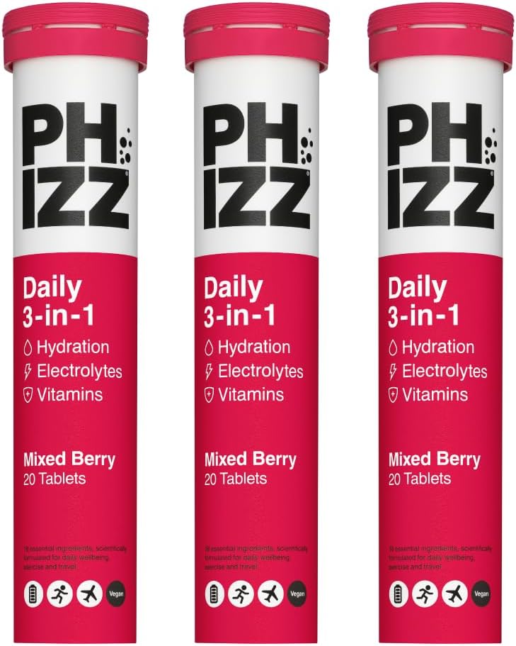 Phizz Electrolytes, Multivitamin & Hydration Tablets - 60 Effervescent Rehydration Electrolyte Tablets - 18 Vitamins & Minerals, Vitamin C, Vegan, Vegetarian & Low Calorie