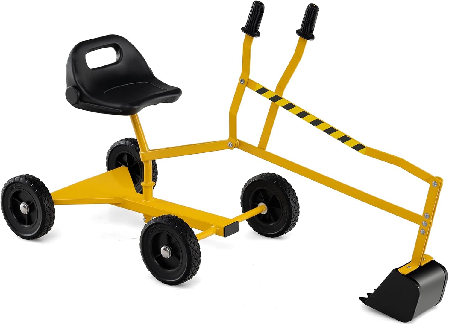 GYMAX Kids Ride on Digger, Children Construction Excavator with 2-Handed Controls, 360° Rotatable Function&4 Wheels, Outdoor Beach Sandbox Toy Excavator for Sand Dirt Snow (Black+Yellow, 119x39x64cm)