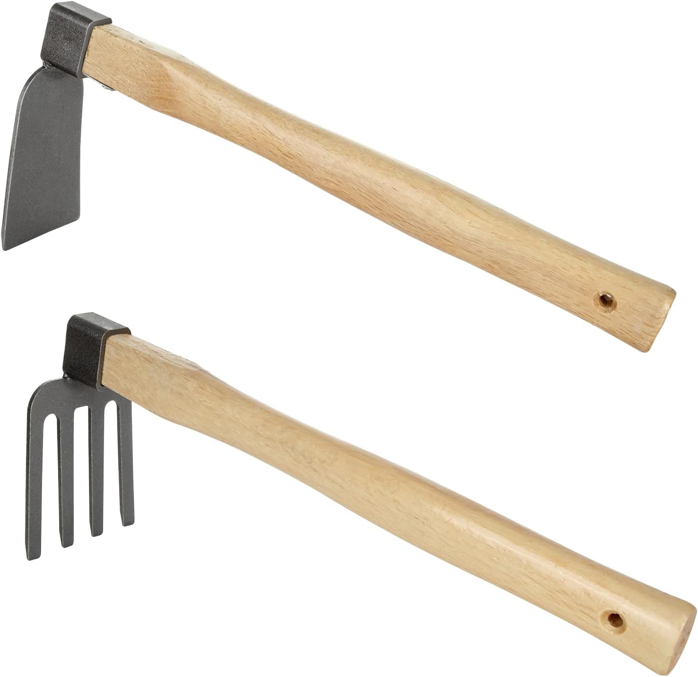 GOYADA 2PCS (1 PC Garden Digging Hoe 1 PC Garden Cultivator Rake), Hoe Garden Tool With Wooden Handle, Garden Planting Hoe and Rake For Loosening Digging Weeding Seedling Transplanting Cultivation
