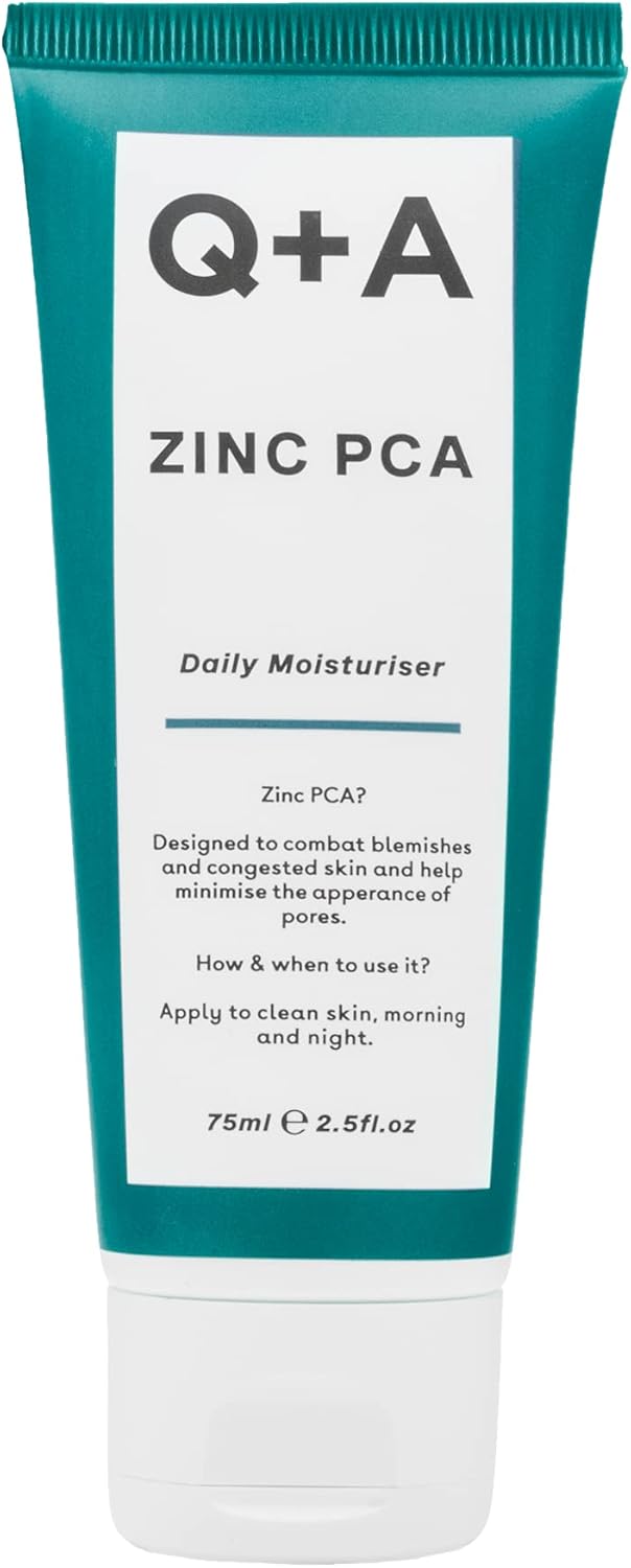 Q+A Zinc PCA Daily Moisturiser (75ml), Hydrating Moisturiser Face Cream for Oily and Blemish-Prone Skin, with Niacinamide and Ginseng, Oil Control and Pore Minimising, Fragrance Free Skincare