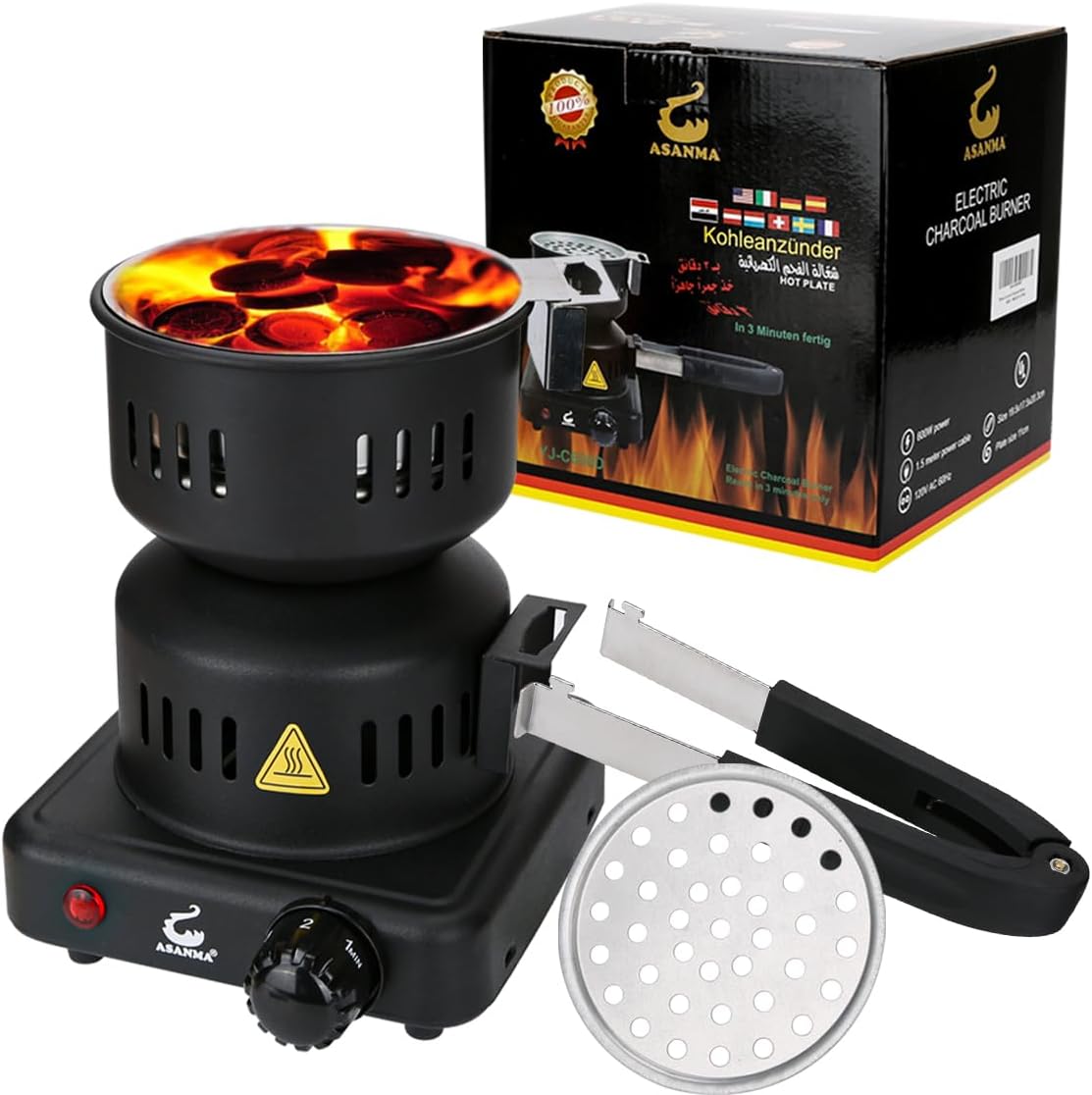 Charcoal Starter - Coal Burner for Cubes Hot Plate Durable Faster Electric Coal Stove 120V~600W Charcoal Burner with Detachable Handle Stainless Steel Grill & Rack Smart Heat Control for BBQ Kitchen | Durable Coal Starter,Faster Burner Charcoal Stove Hot Plate With Detachable Handle,Stainless Steel Grill,Smart Heat Control