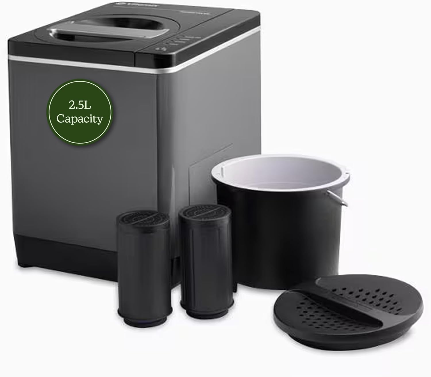 Food Cycler FC-30 - Compact Home Food Processor and Recycler - Kitchen Countertop Compost Alternative - Electric Food Waste Disposer - Odorless Food Waste Bin - 2.5L Bucket Capacity