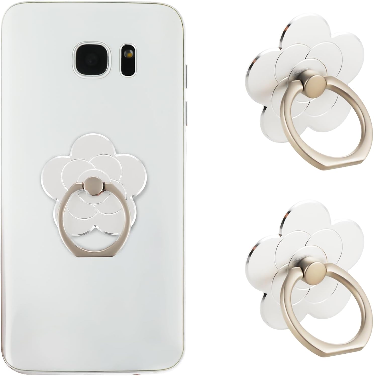 Sibba 2pcs Phone Ring Holder Kickstand Cellphone Flower Finger Ring Grips Stand Metal Universal Compatible Accessories with Smartphone, Mobile Phones, Phone Case (Silver)