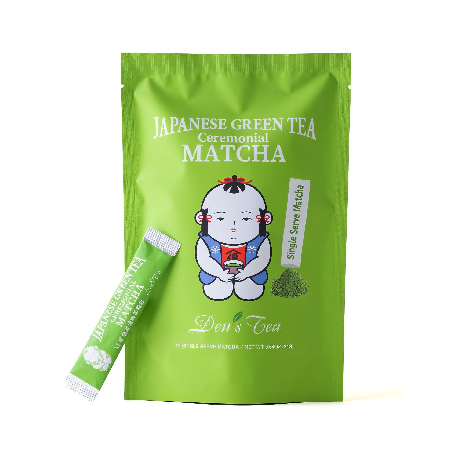 [Den’s Tea] Ceremonial Matcha Single-Serve Packets, Product of Japan, Uji Kyoto First Flush, Travel-Friendly Green Tea (12 Count)
