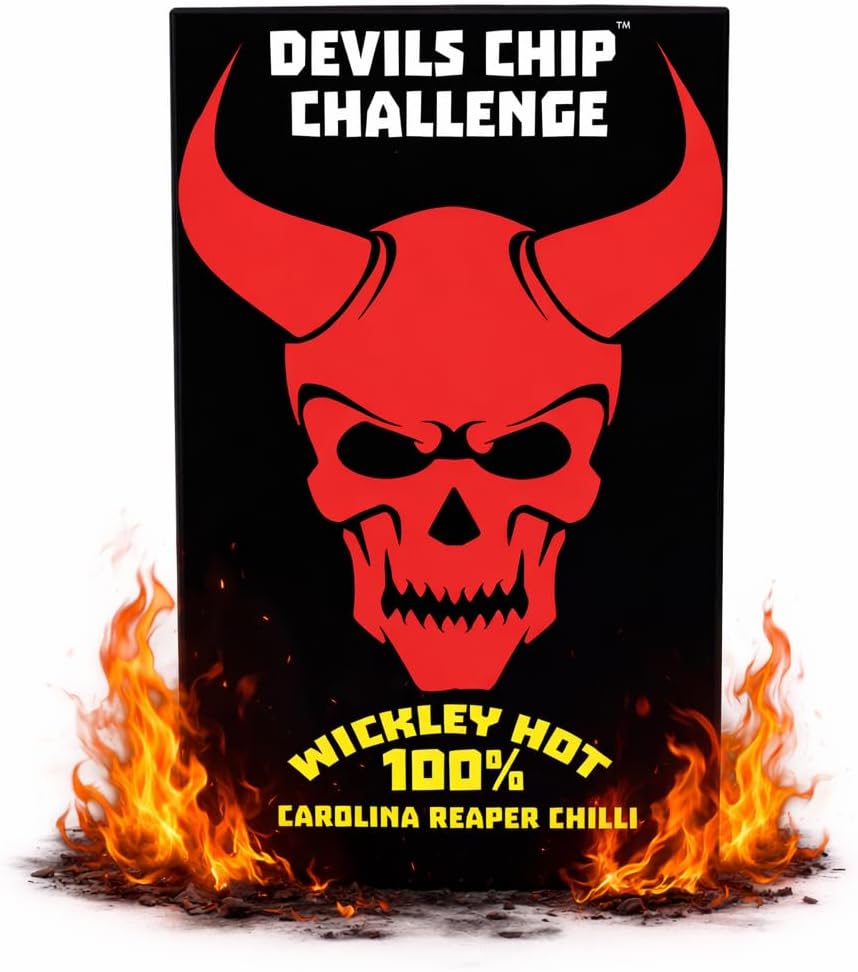 DEVILS CHIP CHALLENGE - World Hottest Chip with Carolina Reaper and Natural Flavour - Vegiterian Hottest Chip Challenge for Friends and Family Gatherings/Halloween/Parties Fathers Gift