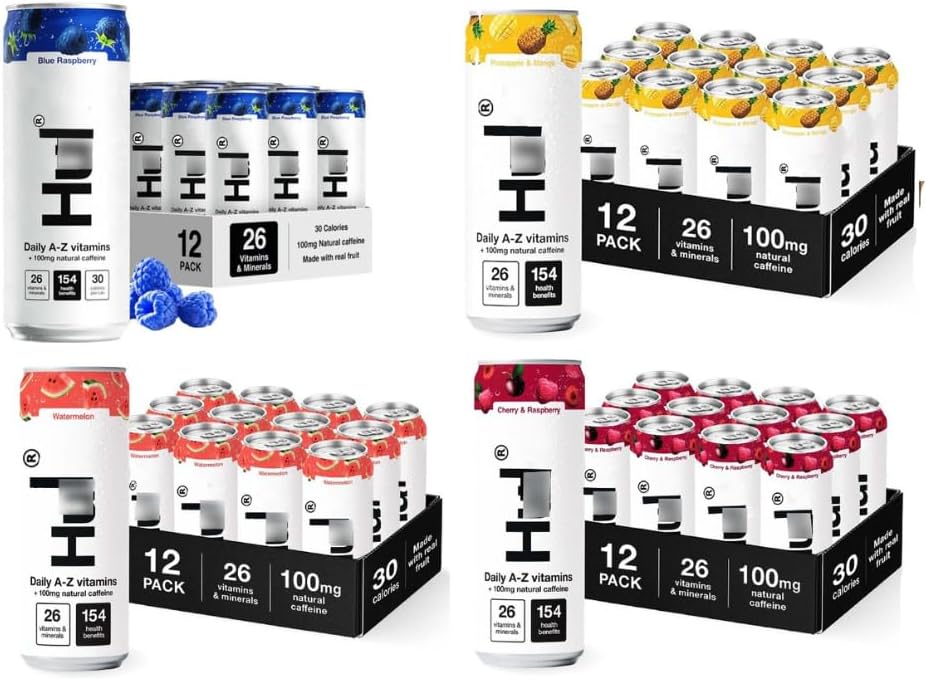 Hul Daily A–Z Vitamins Energy Drink – 12 x 330ml Cans Case | Choose from Pineapple & Mango, Blue Raspberry, Watermelon or Cherry & Raspberry, | Low-Calorie Caffeinated Drink with Essential Vitamins