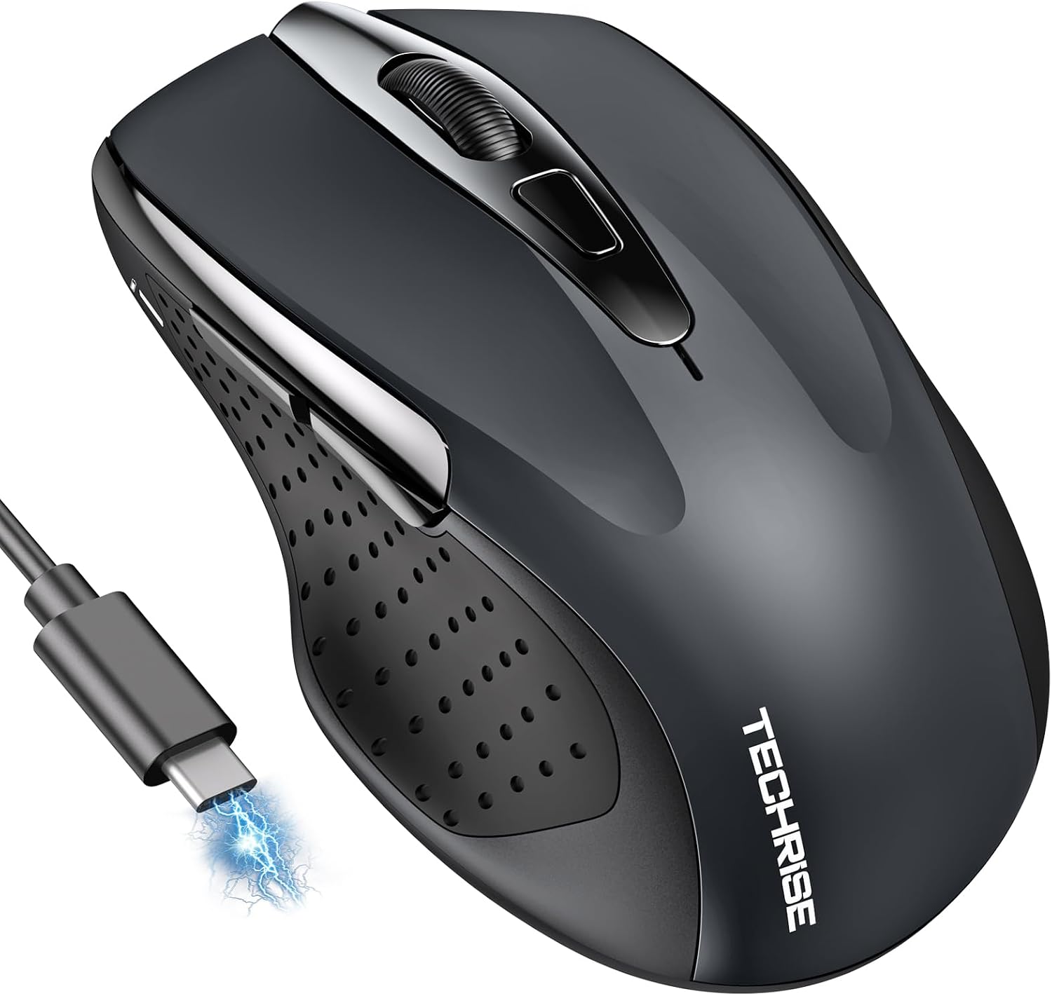 TechRise Bluetooth Mouse, Rechargeable Wireless Mouse (BT5.0/3.0 & 2.4G), 4800DPI Adjustable, 6-Button Silent Computer Mice, USB A Ergonomic Wireless Mouse for Laptop PC Mac, Grey