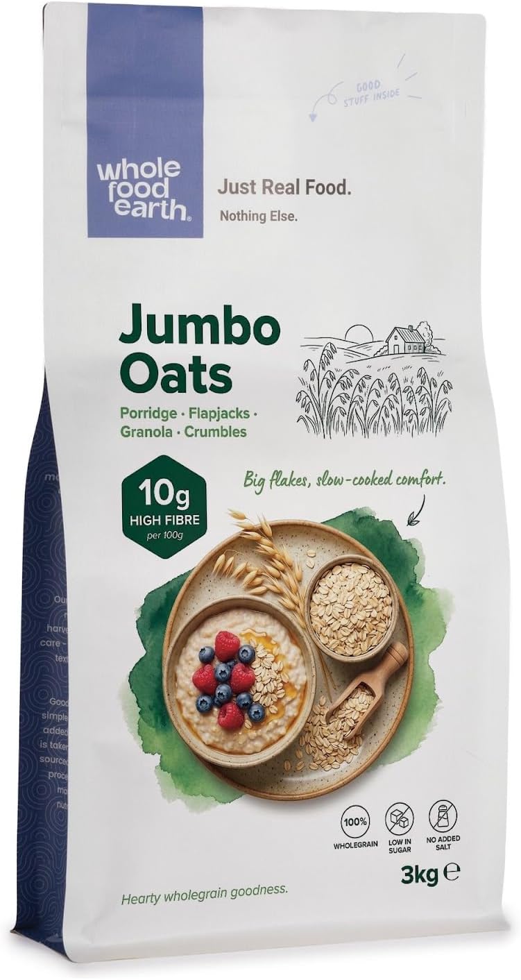 Wholefood Earth Organic Gluten Free Jumbo Oats – 3 kg | GMO Free | Vegan | High Fibre | Certified Organic