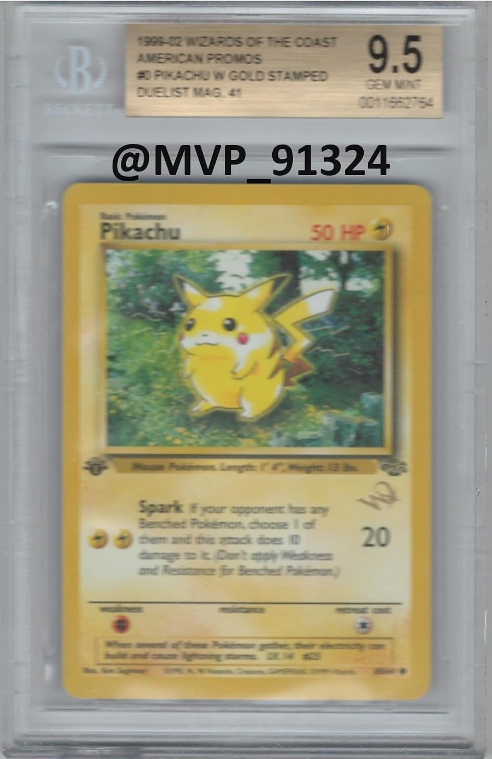 BGS Gem Mint 9.5 1999-02 Wiz of the Coasts American Promos #0 Ppikachuuu w/Gold Stamped Duelist Mag 41 60/64