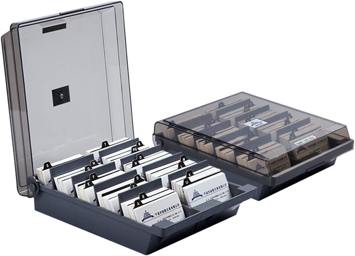 Yudanny Business Card Storage Box Organizer with Dividers A-Z, Grey, Holds 1000 Cards