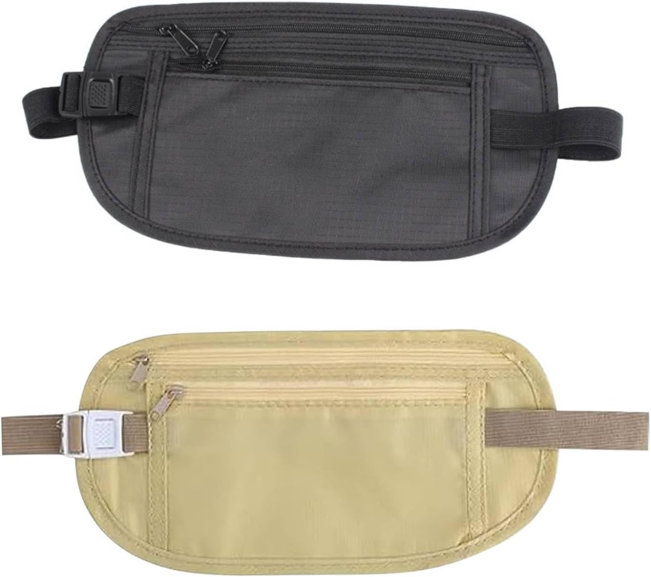 2 Pcs Money Belts Bag for Travel Hidden, Anti-Theft Waterproof Pouch - Secure, Comfortable, and Stylish, Adjustable Elastic Concealed Money Belt for Women Men Running Dog Walking