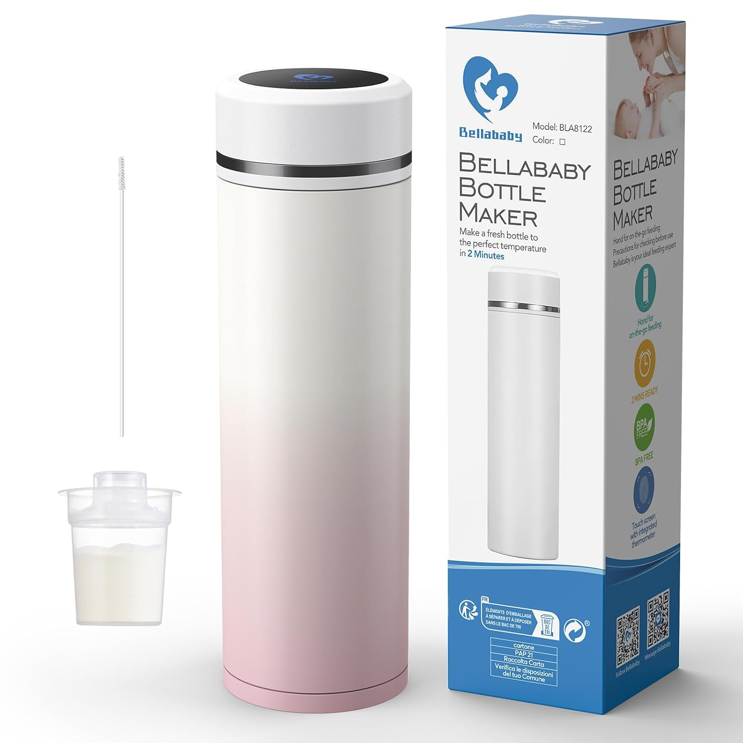 Bellababy Formula Feed Bottle Maker, Portable Cooling Flask, Bottle Preparation in 2 Minutes from Boil Water, Travel Friendly Bottle, Includes Milk Powder Dispenser and Digital Lid