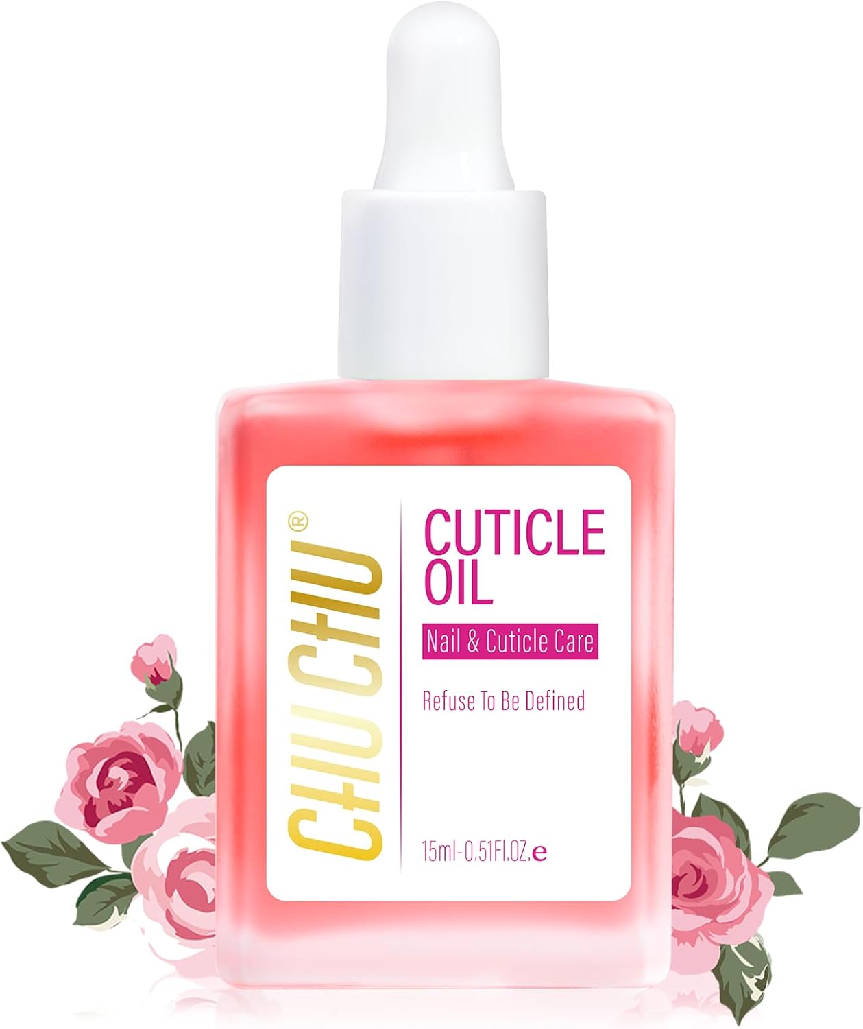 CHUCHU Cuticle Oil for Nails, Jojoba Nail Cuticle Oil Contain Vitamin B & E, Moisturizes Cuticle and Nail's Skin, Strengthens Nails, Prevents Hangnails and Chapped 15ML (Rose)