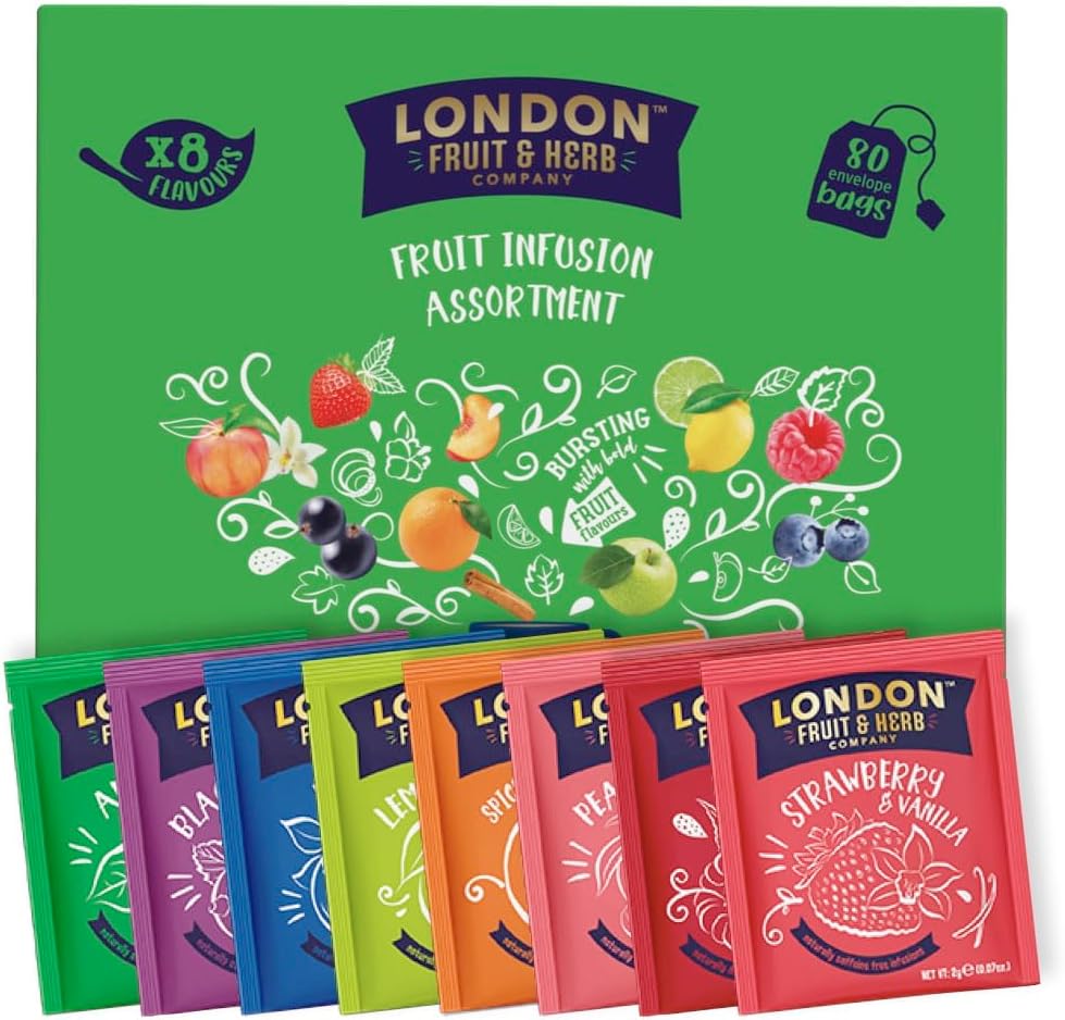 London Fruit & Herb Company Fruit Tea Selection Box and Gift Set. 80 Delicous Assorted Fruit Tea Bags, Always Naturally Caffeine-Free (8 Flavours, 80 Bags)