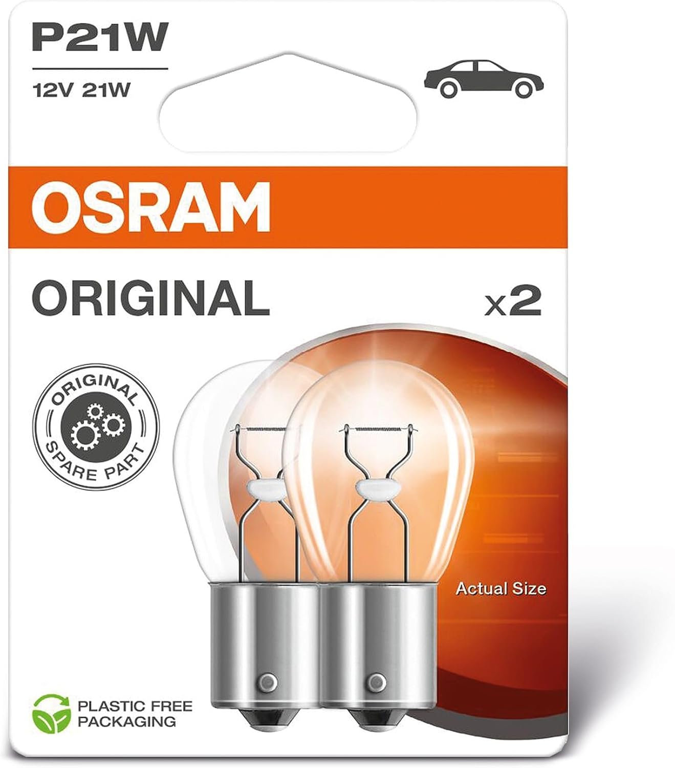 OSRAM ORIGINAL LINE 12V, P21W, signal lamp, Metal Base, Double Blister, (2 lamps)