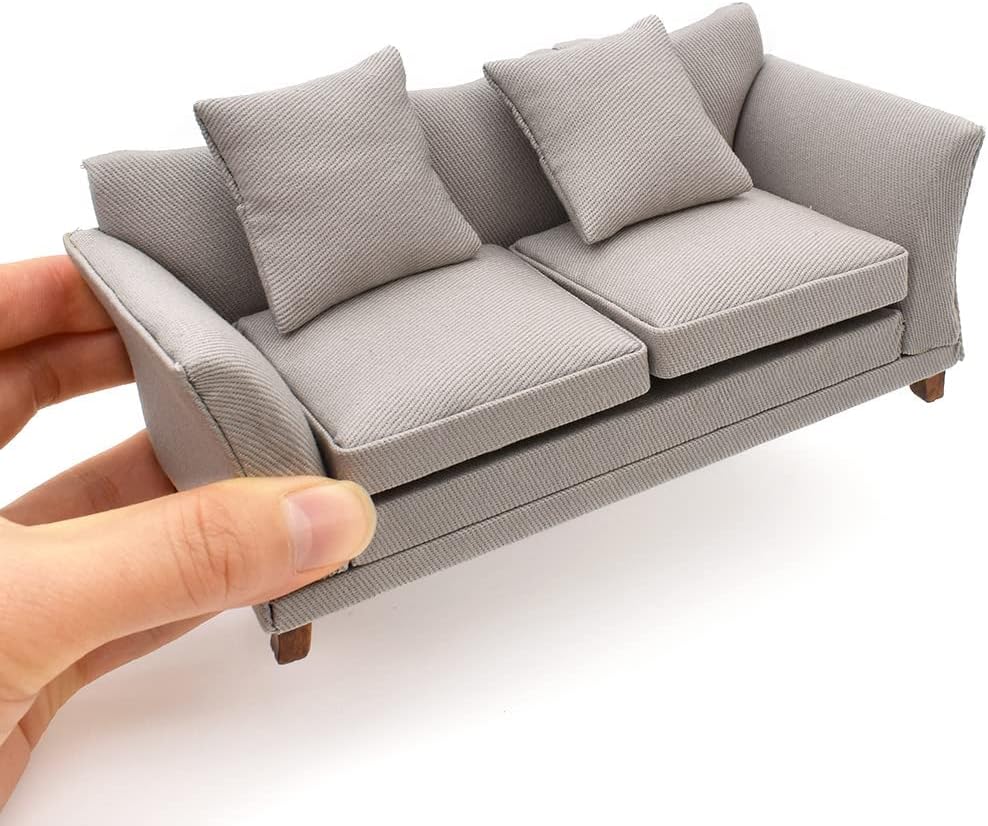 iLAND Modern Dollhouse Furniture on 1/12 Scale, Miniature Couch for Dollhouse Living Room (Khaki Drills)