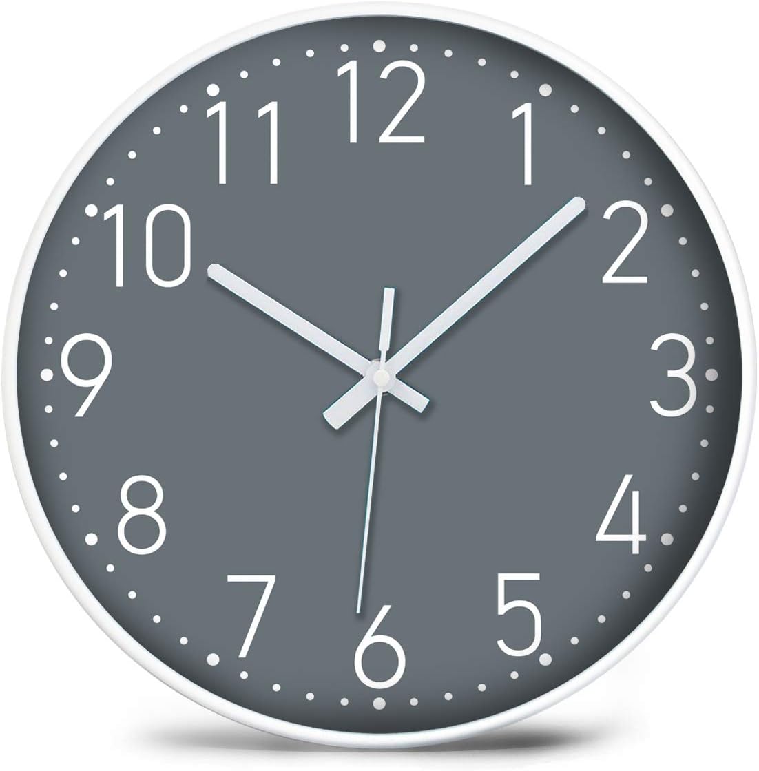 YUNDO Wall Clock Silent & Non Ticking Moder Quartz 12"- Battery Operated Digital Quiet Sweep Office/home/school/Kitchen Decor Clocks(Grey)