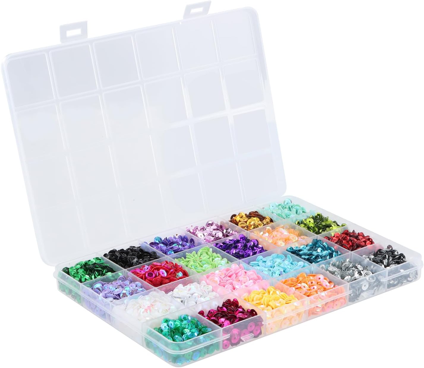 Gudalea 24 Colours Sequins for Crafting, 5mm Coloured Plastic Sequins, Sequin Crafting Material with Storage Box for Jewellery Making, Sewing, Festive Decorations, Clothing Decorations