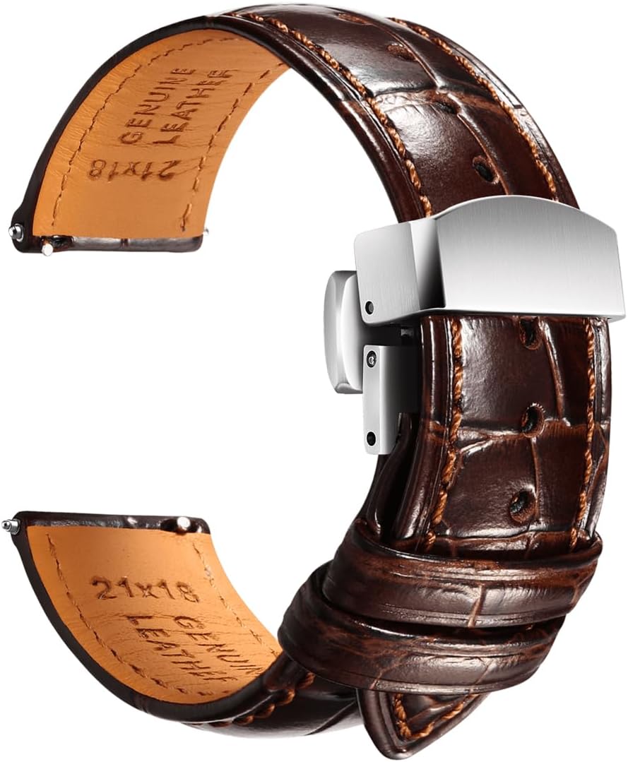 REZERO Leather Watch Band for Men, Quick-Release Alligator Grain Embossed