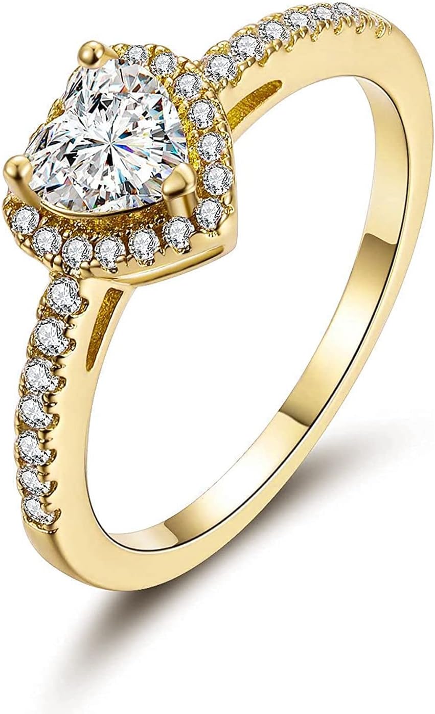MDFUN Luxurious 18k Gold Plated Cubic Zirconia Wedding Engagement Rings Eternity Bridal Band Halo Rings