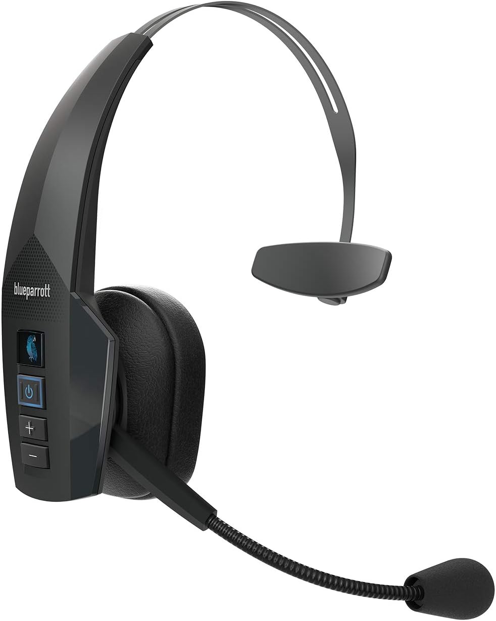 BlueParrott B350-XT Mono Bluetooth Wireless Headphones 96% Noise Canceling Over Head Trucker Headset with Mic, Adjustable Lightweight Headband, IP54-Rated Protection, 24 hrs. Talk Time, Black