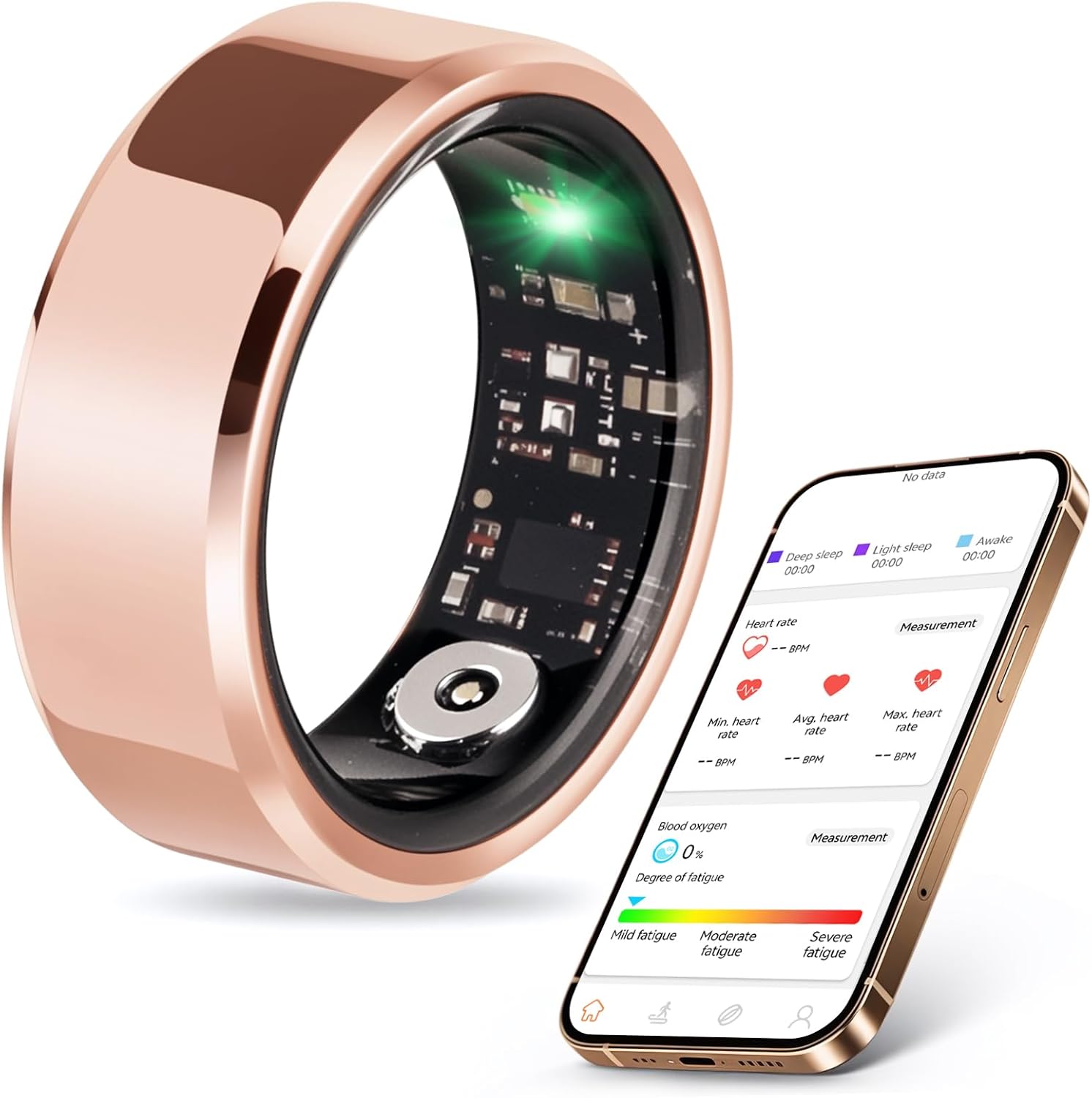 Smart Ring for Fitness & Health Tracking,Heart Rate/Blood Oxygen Monitor,5ATM Waterproof,Sleep Analysis, Pedometer-No APP Subscription Compatible with iOS&Android (Rose Gold, 8)