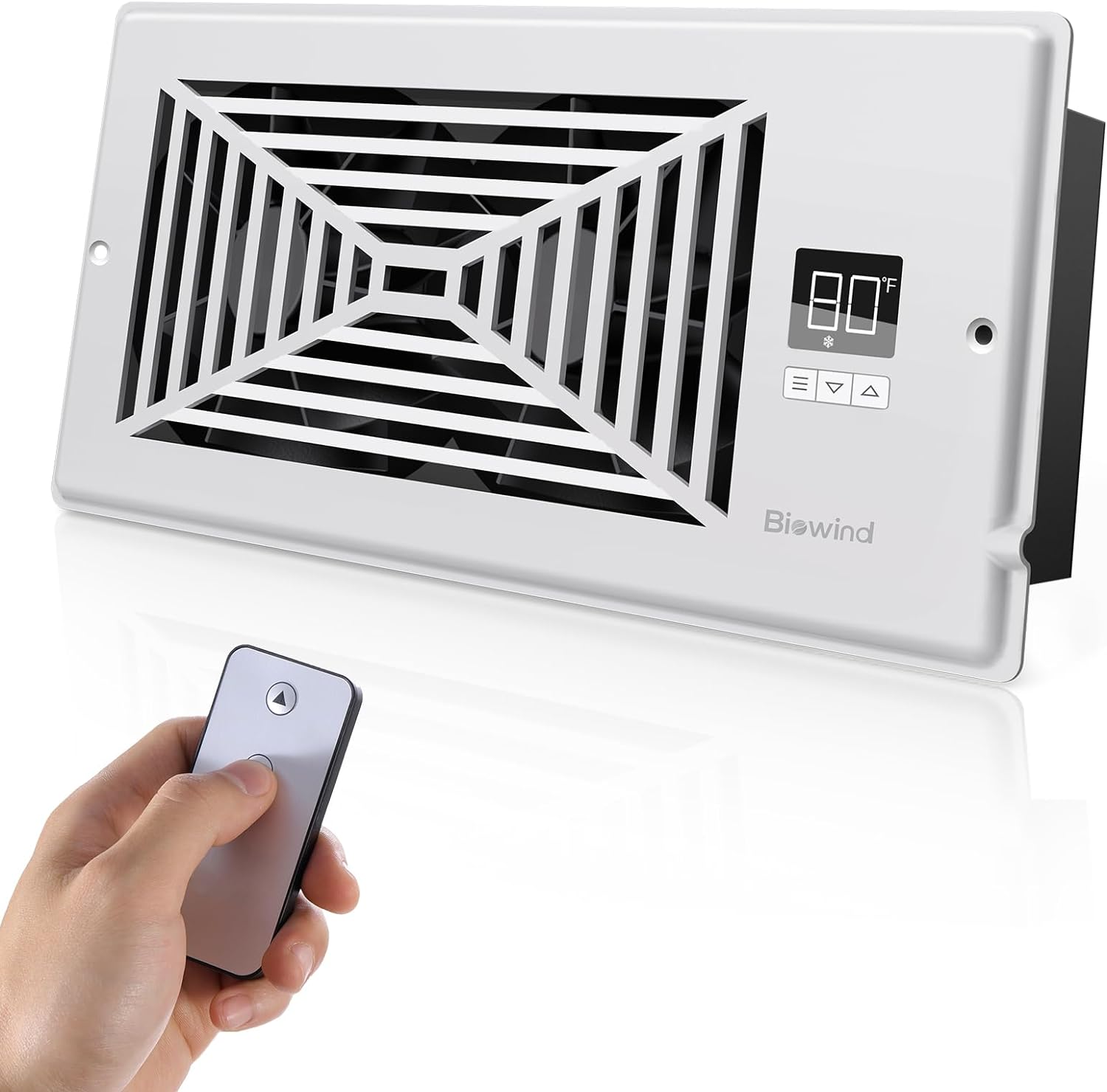 Quiet Register Booster Fan Fits 4" x 10" Register Holes, 10-Speed Smart Heating Cooling AC Vent Fan with Remote Control and Thermostat Control - White