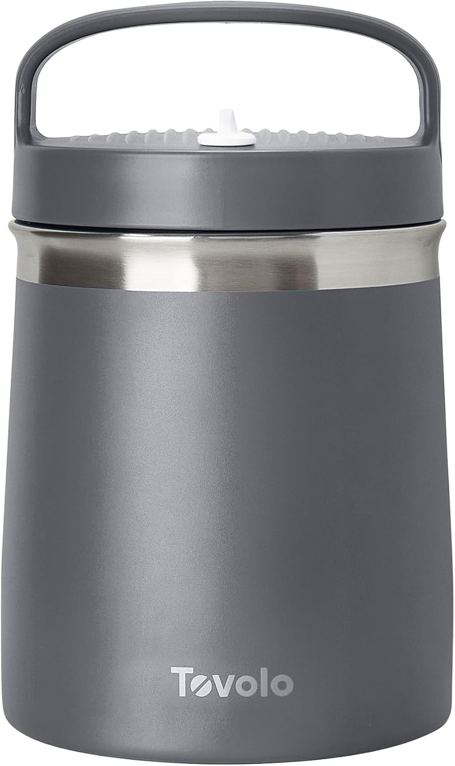 Tovolo 2 Quart Stainless Steel Traveler, Double-Wall Vacuum-Insulated Food Container, 2 Qt. Food Storage & Ice Cream Container, Easy-Carry Handle, Travel Mug for Hot Food & Cold Ice Cream, Charcoal