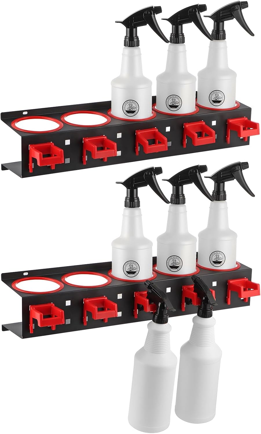 MOLIGOU 2 Pcs Spray Bottle Storage Rack, Wall Mount Bottle Organizer Car Detailing, Steel Spray Bottle Holder