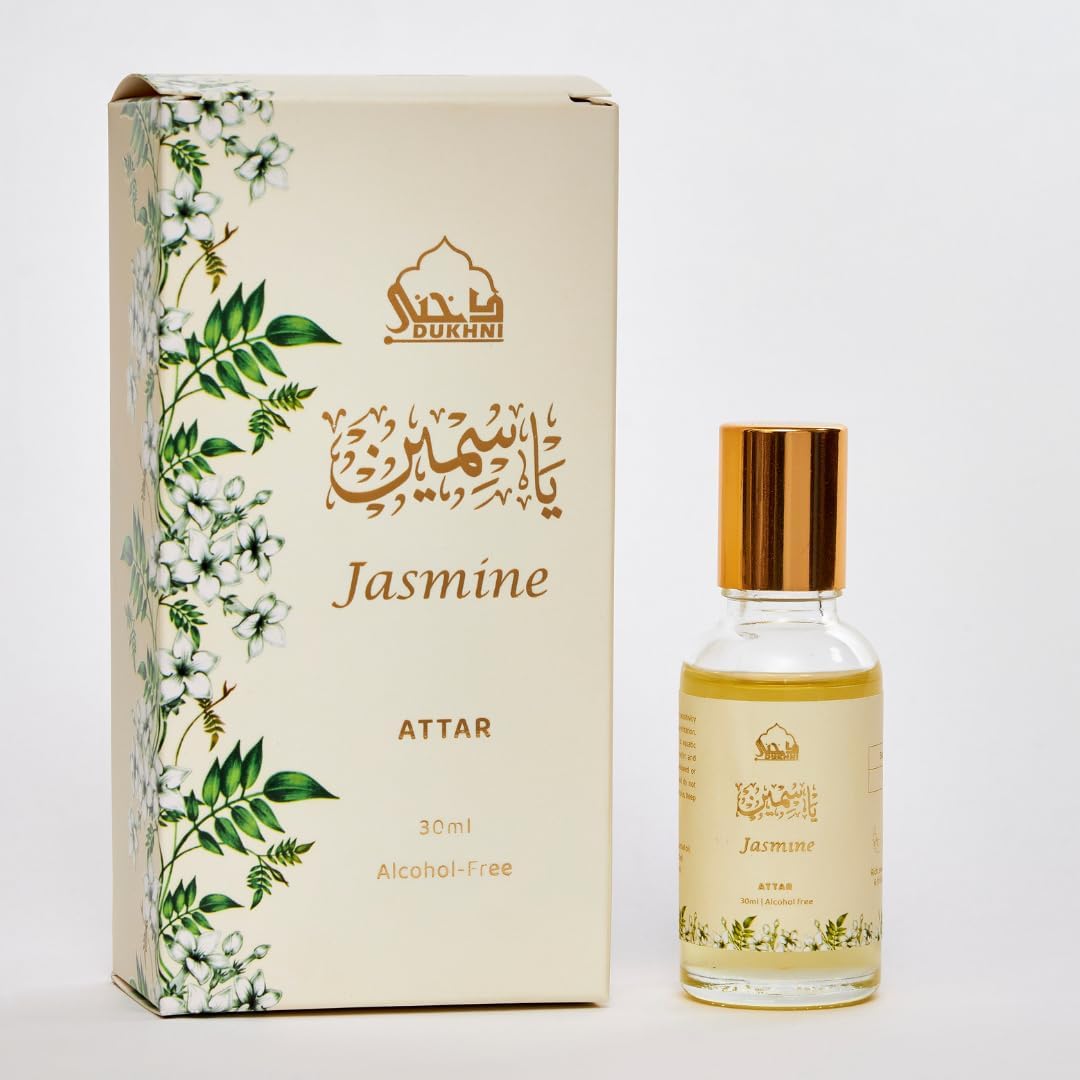 Jasmine Attar Oil by Dukhni | Arabic perfume oils for men and women | 30ml Pure roll on perfume, jasmine oil, floral attar | Eid, Ramadan, Umrah Gifts, Vegan Islamic Fragrances