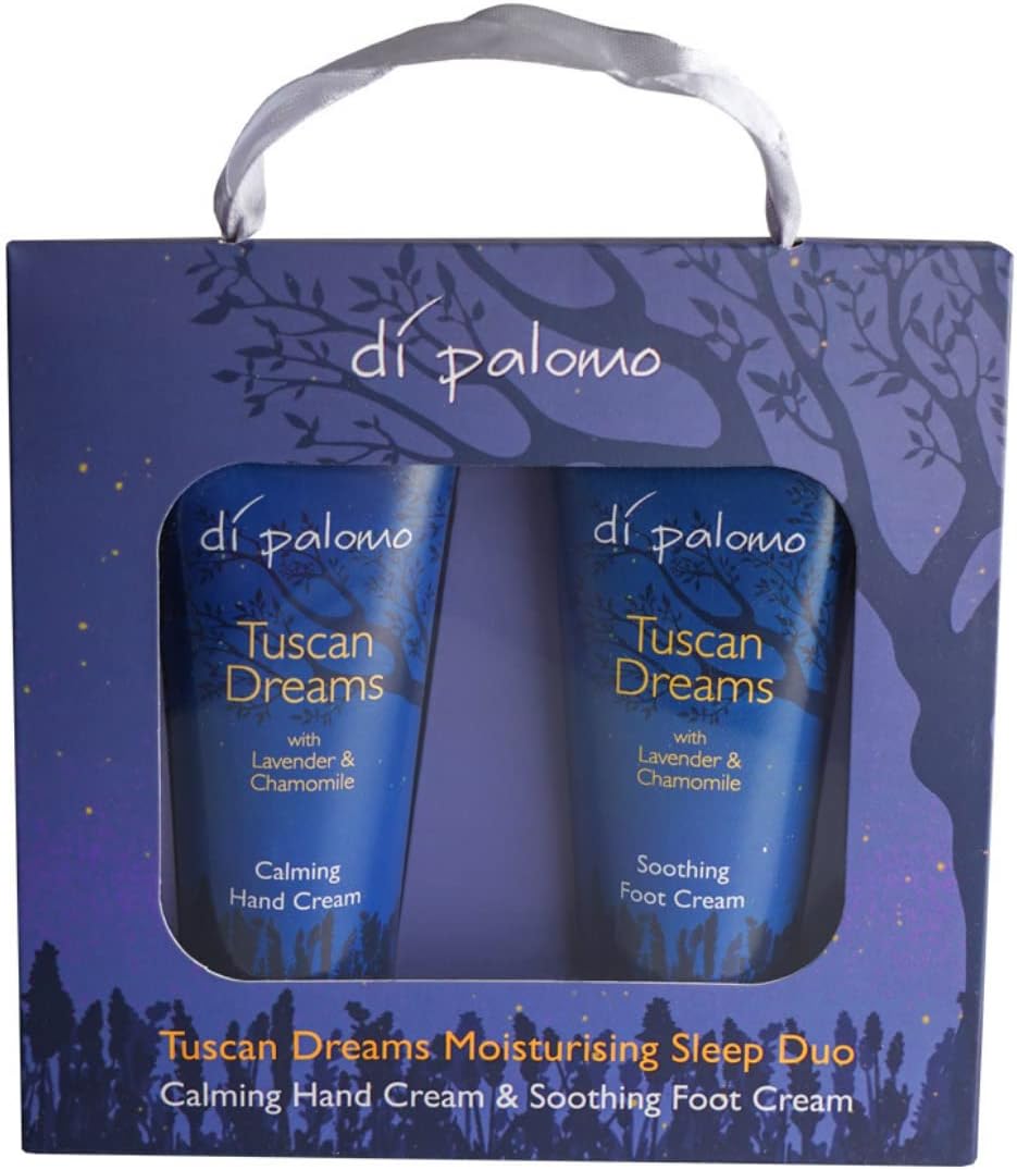 Di Palomo Vegan Tuscan Dreams Moisturising Sleep Duo. Calming Hand Cream & Soothing Foot Cream for Women. Moisturising Skin Care. Lavender & Chamomile for Anxiety Relief & Sleep Aid. Vegan Gift Set.