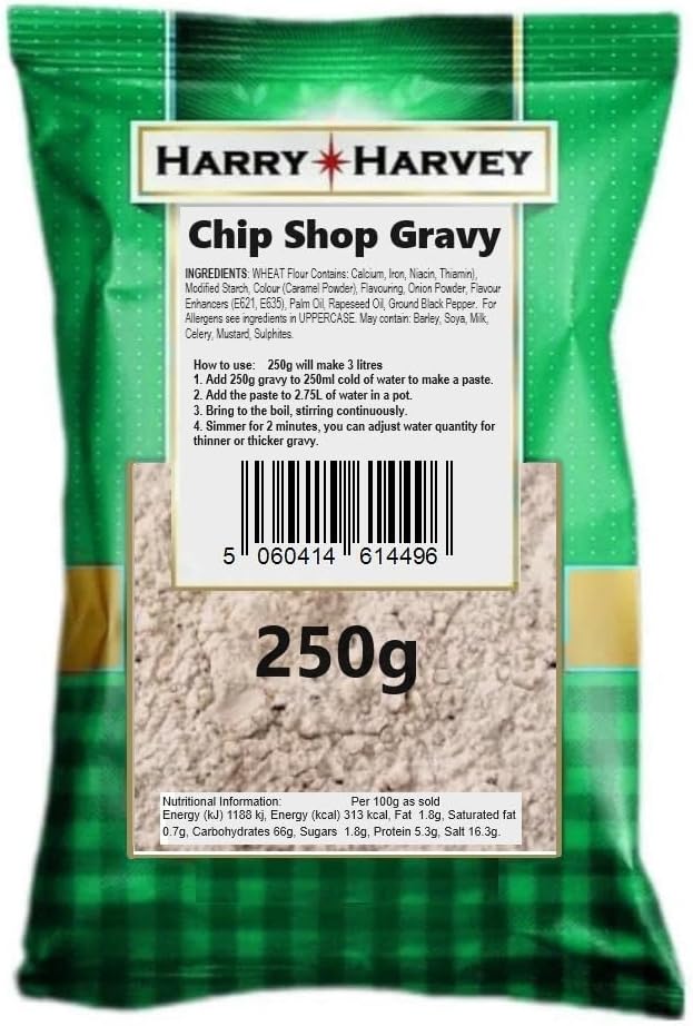 Harry Harvey 250g Gravy Mix, Fish Chip Shop Style Instant Powder for Thick Chippy Sauce for Beef, Chicken, Pork, Lamb and Turkey