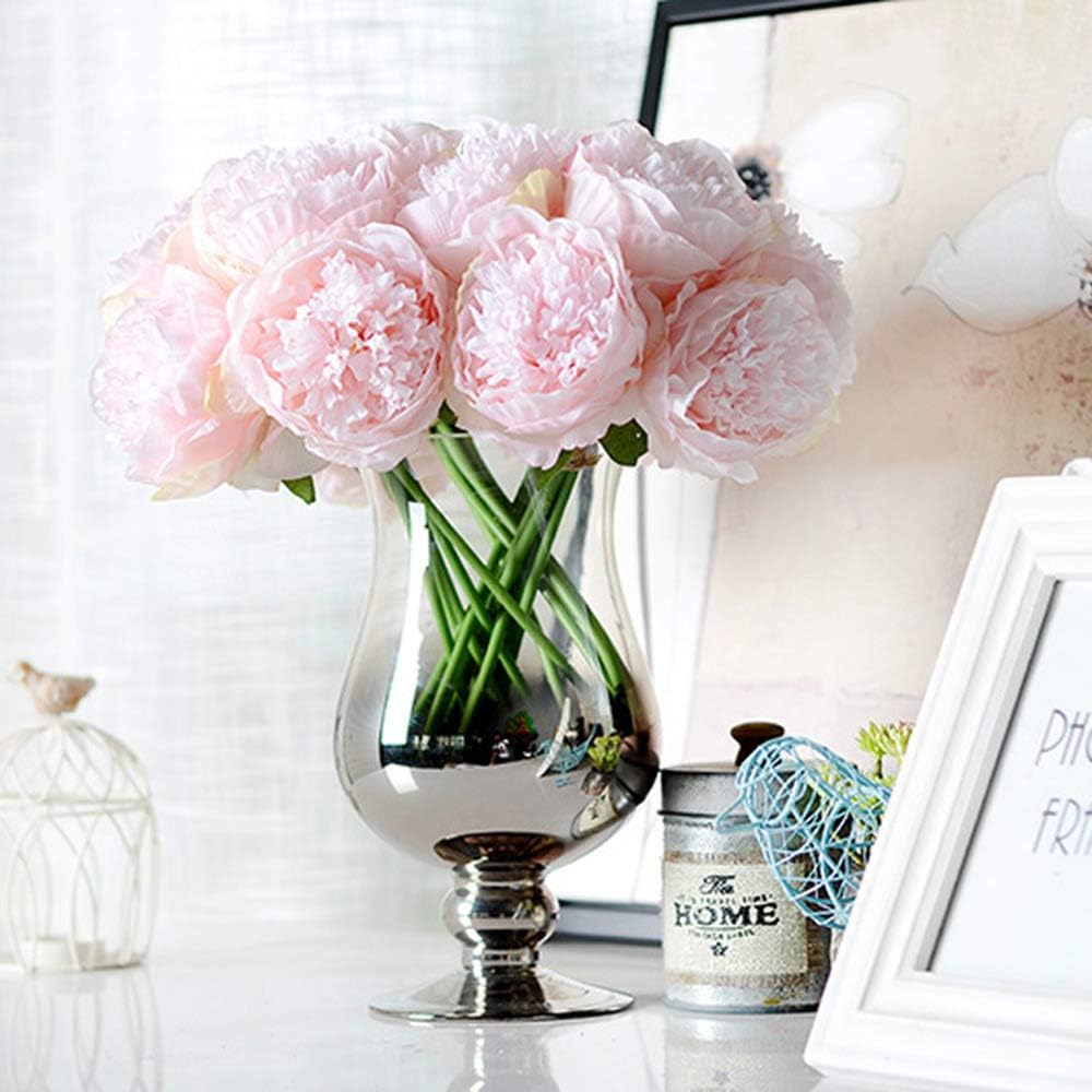 8 Pcs Artificial Peonies(No Vase), Silk Single Stem Peony Fake Flowers for Wedding Home Office Party Window Decor, Table Centerpieces, DIY Floral Arrangements (Light Pink)