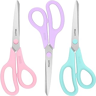Scissors, iBayam 8" All Purpose Scissors Bulk 3-Pack, Ultra Sharp 2.5mm Thick Blade Shears Comfort-Grip Scissors for Office Desk Accessories Sewing Fabric Home Craft School Supplies, Right/Left Handed