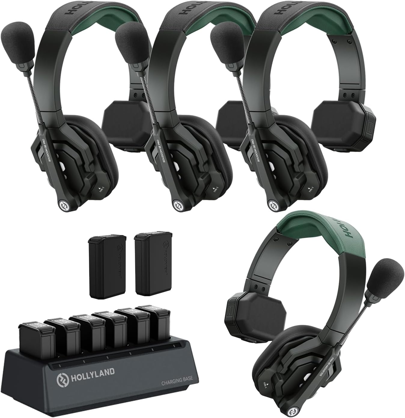 Hollyland Solidcom SE PRO 4-Users ENC Noise Cancellation Wireless Intercom Headset System 400m/1312ft Team Communication with 3.5mm Single Ear Headset for Movie Shoot Live Show (1.9GHz Version)