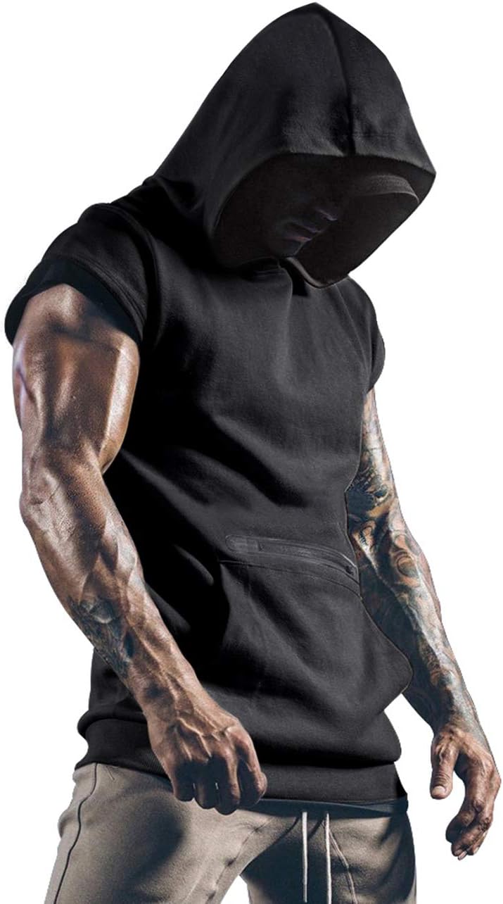 Lomon Men's Gym Tank Tops Sports T Shirt Thin Fitness Muscle Vest Sleeveless Hoodies with Pockets