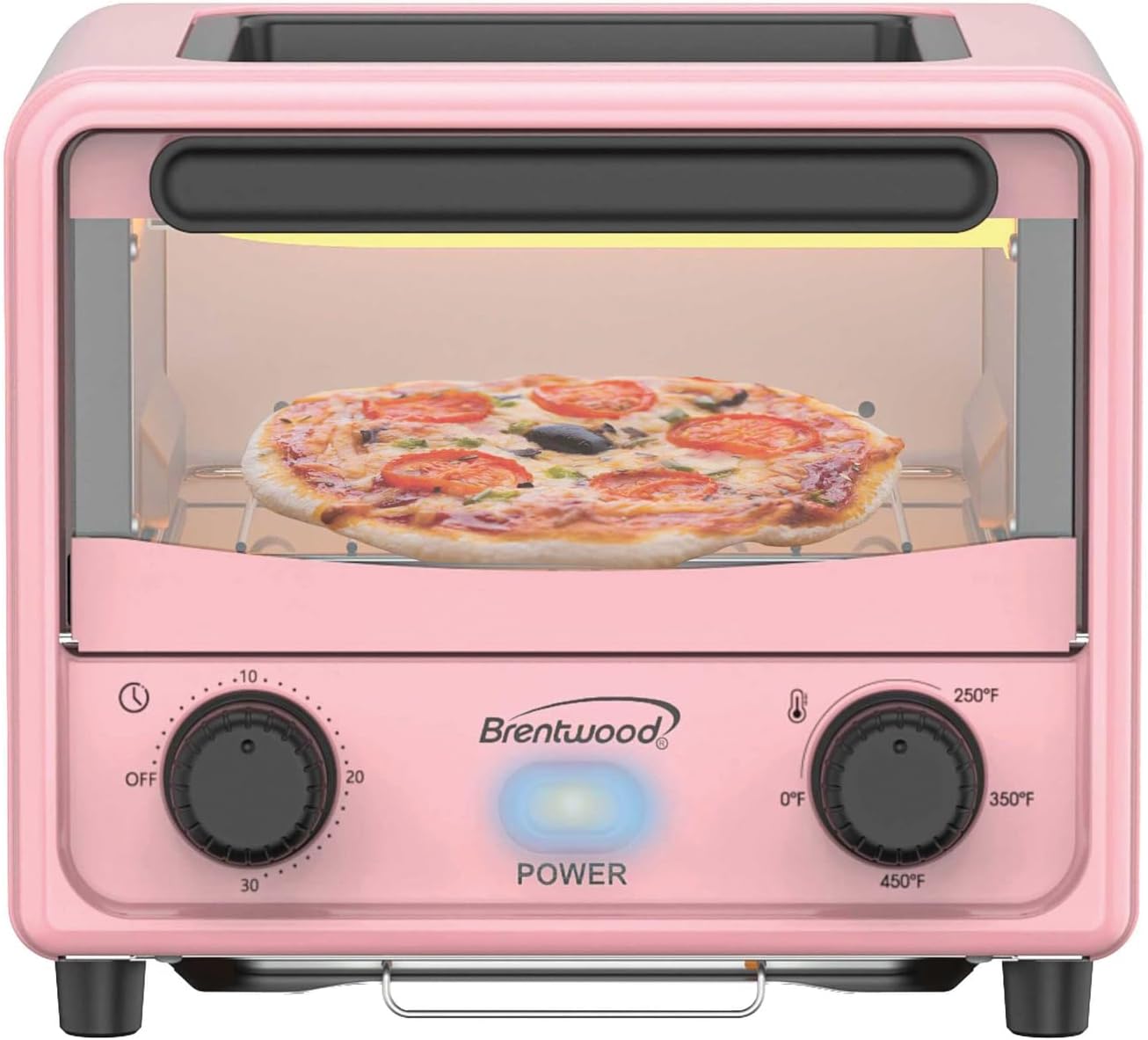 Brentwood 3 Liter Stainless Steel Mini Toaster Oven and Griddle with Timer, Adjustable Temperature, Removable Crumb Tray, and Cool Touch Handle (Pink)