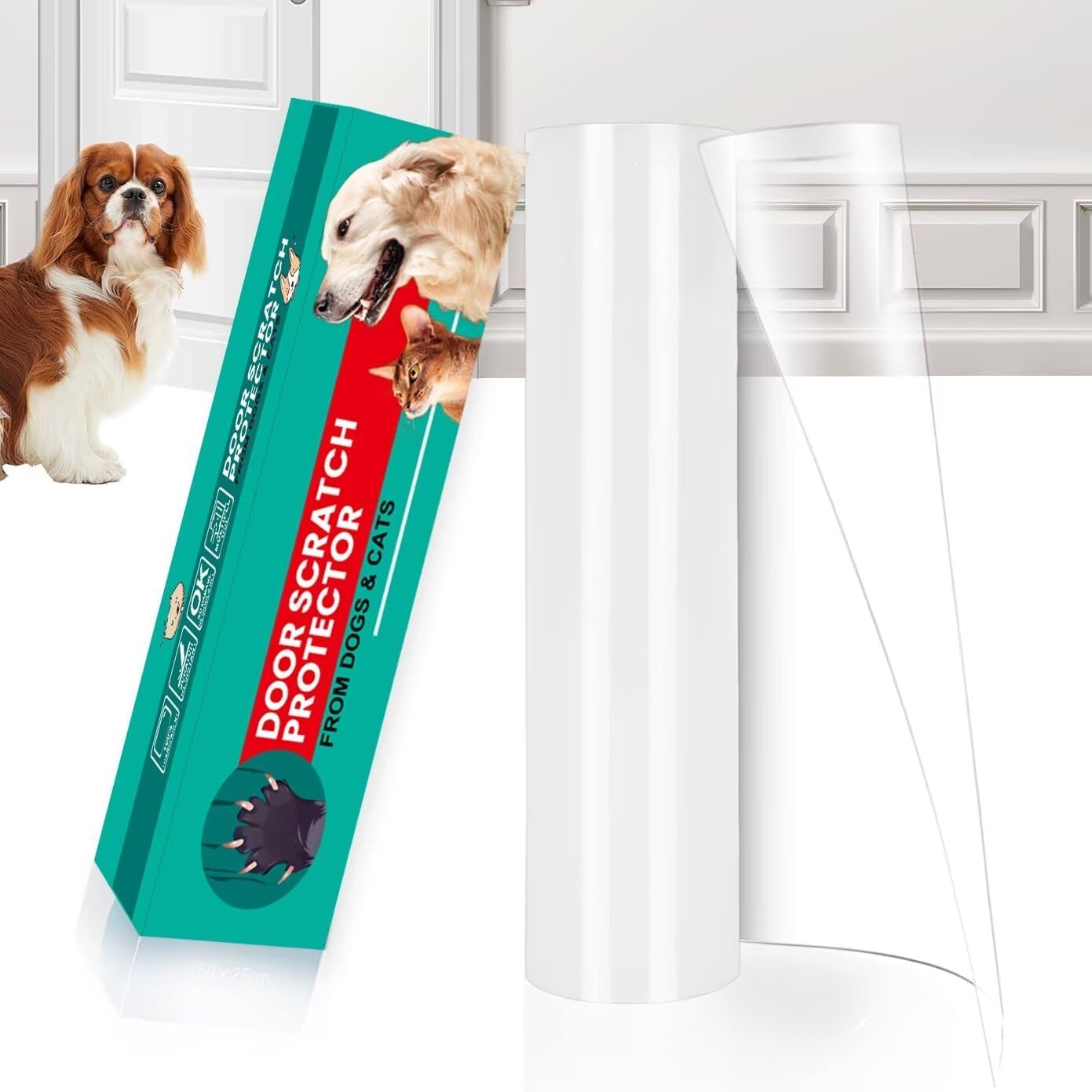 FTSTC Door Protector from Dog Scratching, [Thicken Vinyl] Heavy Duty Flexible Couch Corner Door Claw Shield, Anti-Scratch Guard for Furnitures, Window,Cat Scratch Tape-(130in X 8.3in)