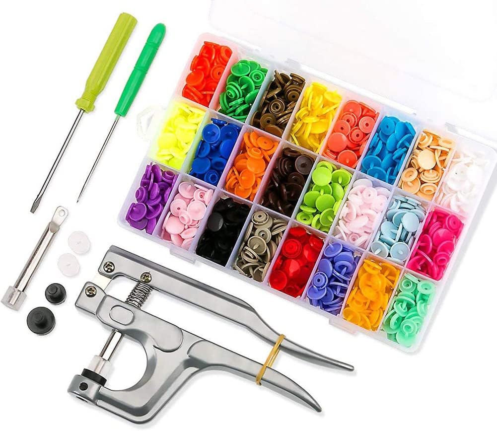 Snap Button Set, Queta 360 Buttons Snaps with Pliers, Fasteners Snap Button Popper Studs Snap Sewing Tools (24 Colors, Plier for T3, T5, T8)