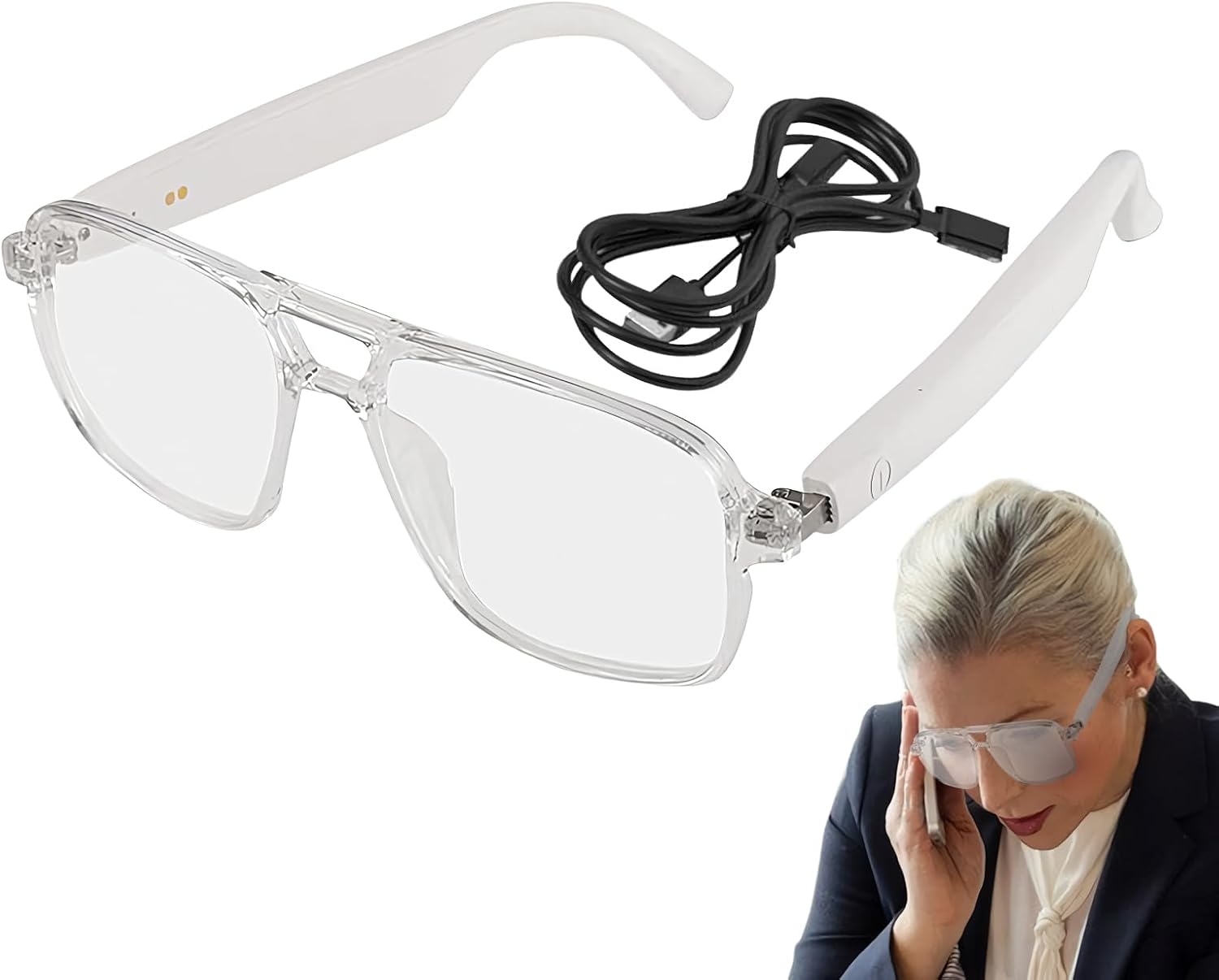 Smart Translation Glasses - AI Smart Glasses Wireless | Real-Time Translation Intelligent Eyewear for Men and Women | AI Translator Eyeglasses Supported 100+ Languages (Transparent)